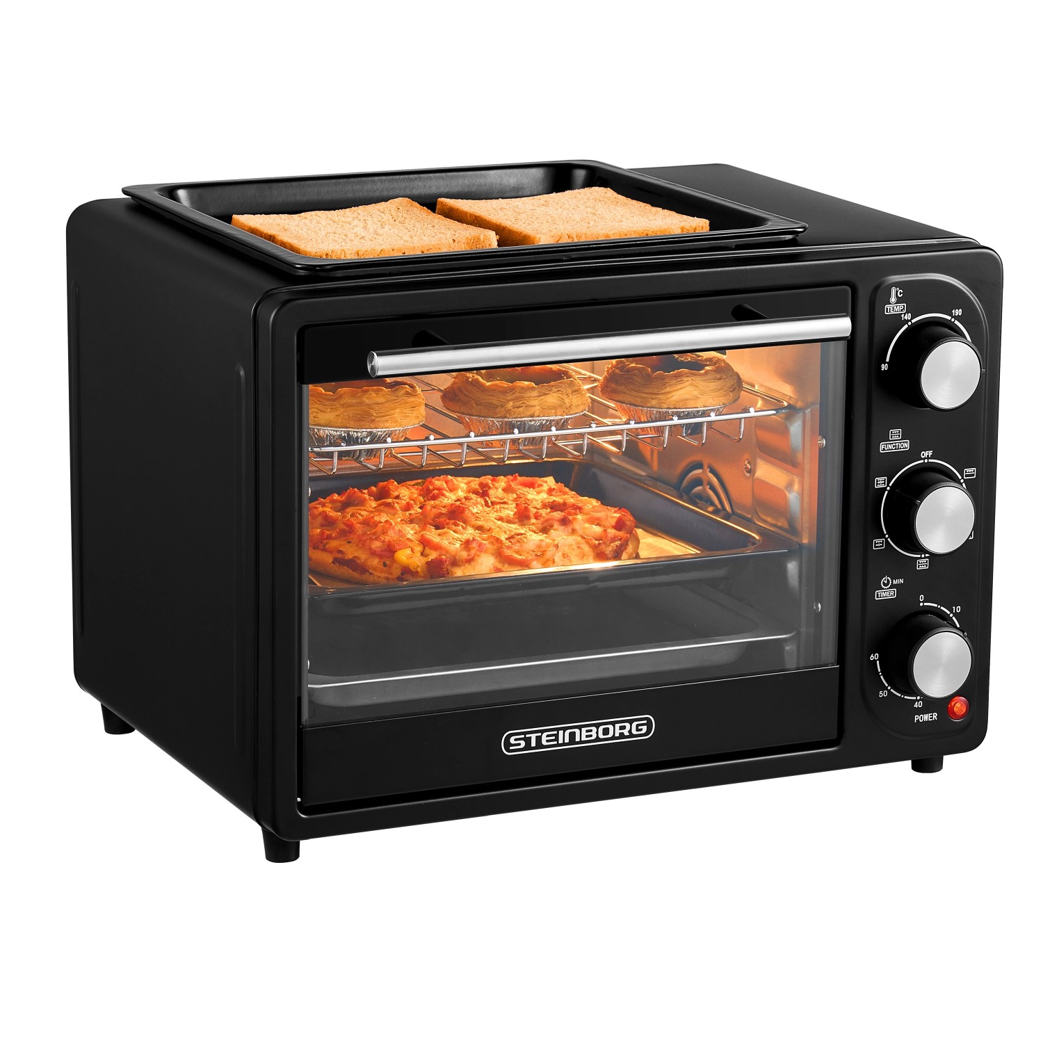 Steinborg SB-3001  3in1 Minibackofen mit Umluft 20 Liter 1300 Watt Schwarz günstig online kaufen