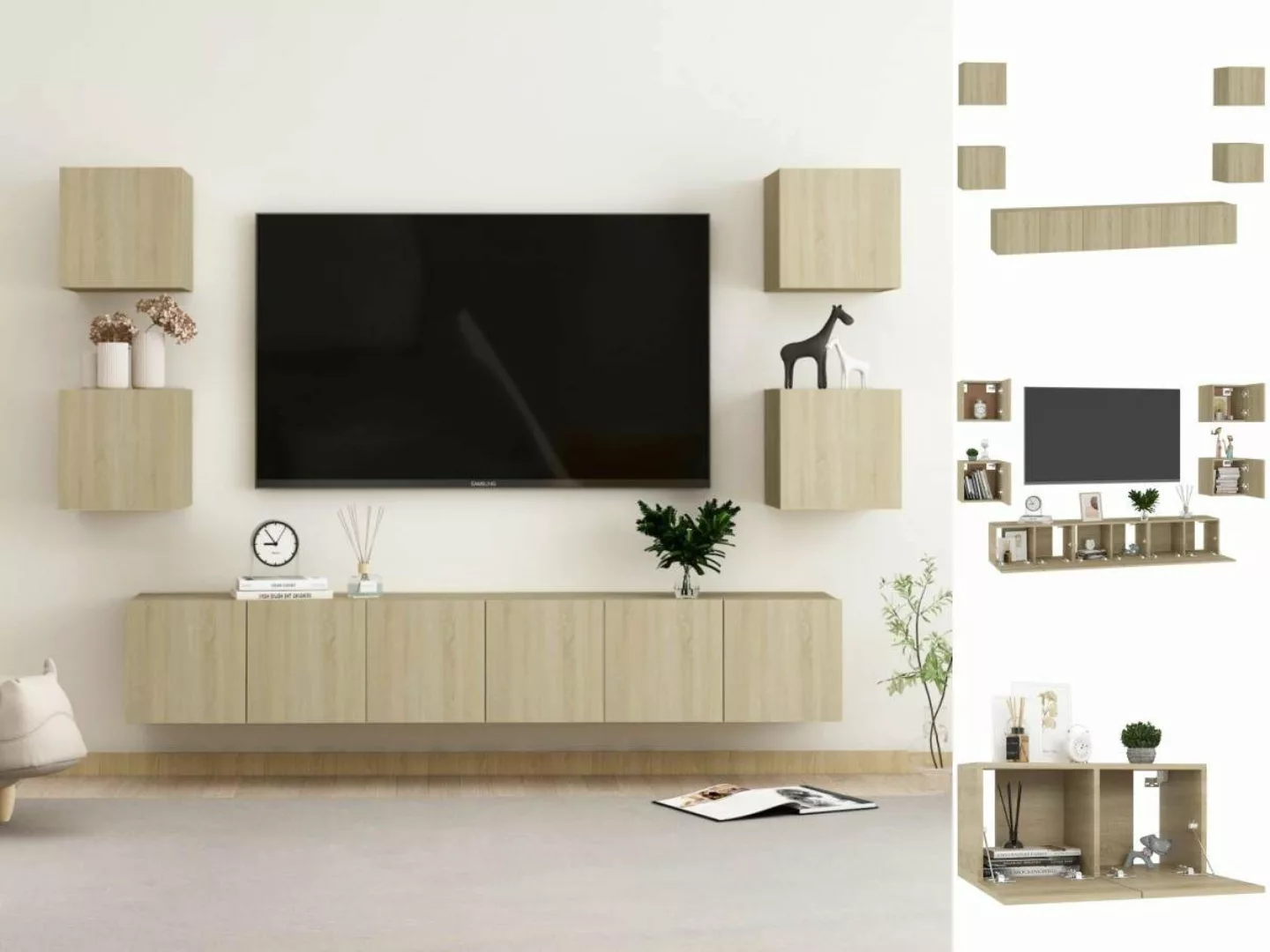 vidaXL TV-Schrank 7-tlg TV-Schrank-Set Sonoma-Eiche Spanplatte TV-Konsole f günstig online kaufen