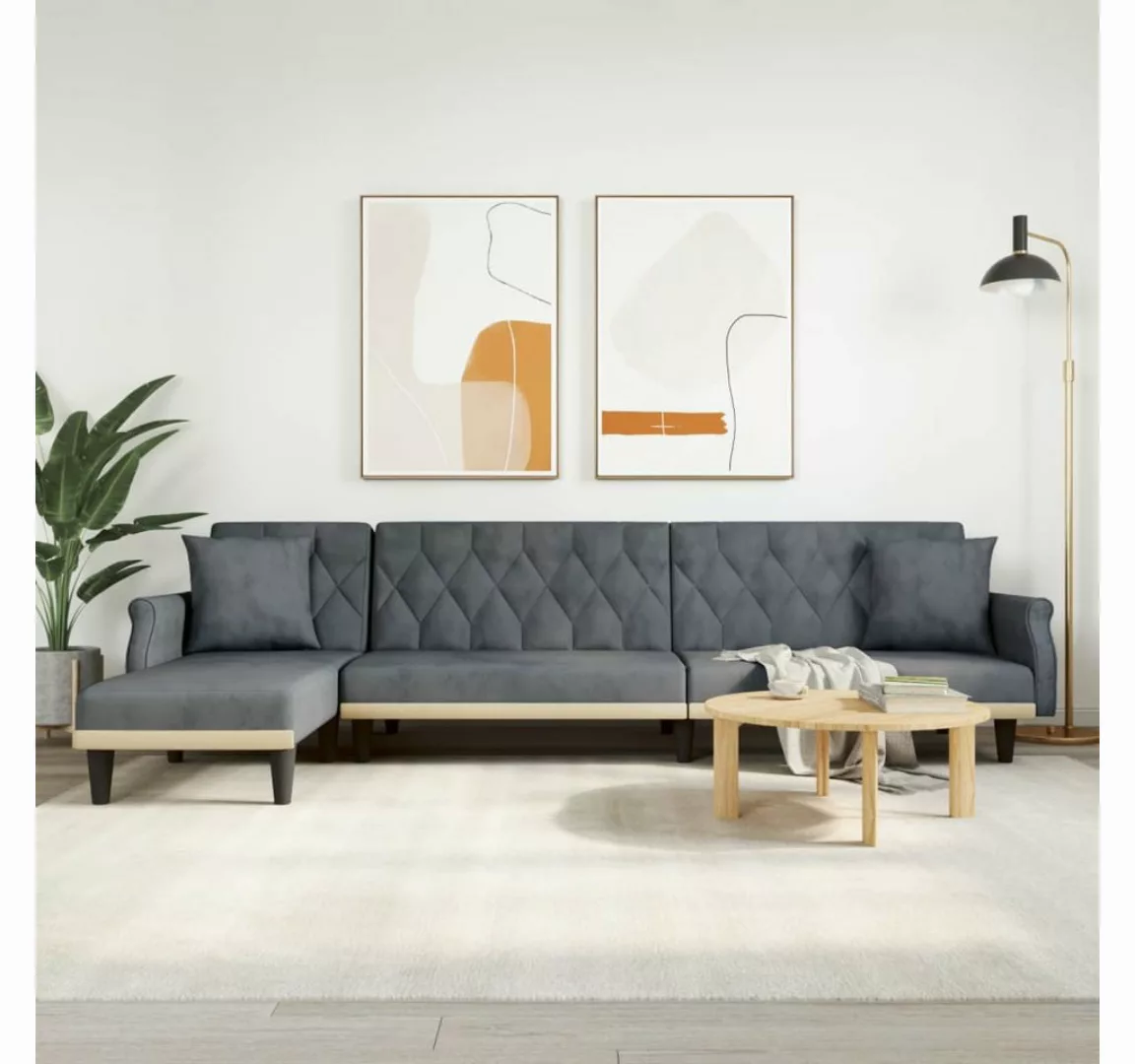 vidaXL Sofa Schlafsofa in L-Form Dunkelgrau 271x140x70 cm Samt Schlafcouch günstig online kaufen