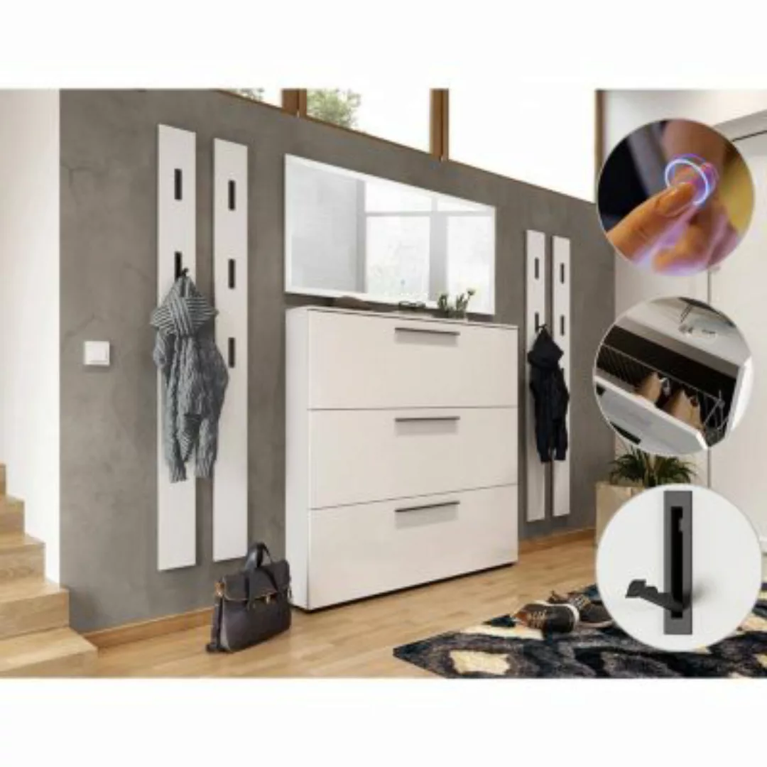Lomadox Garderoben Komplett-Set in weiß UTRERA-01 mit 140cm LED-Spiegel, Sc günstig online kaufen