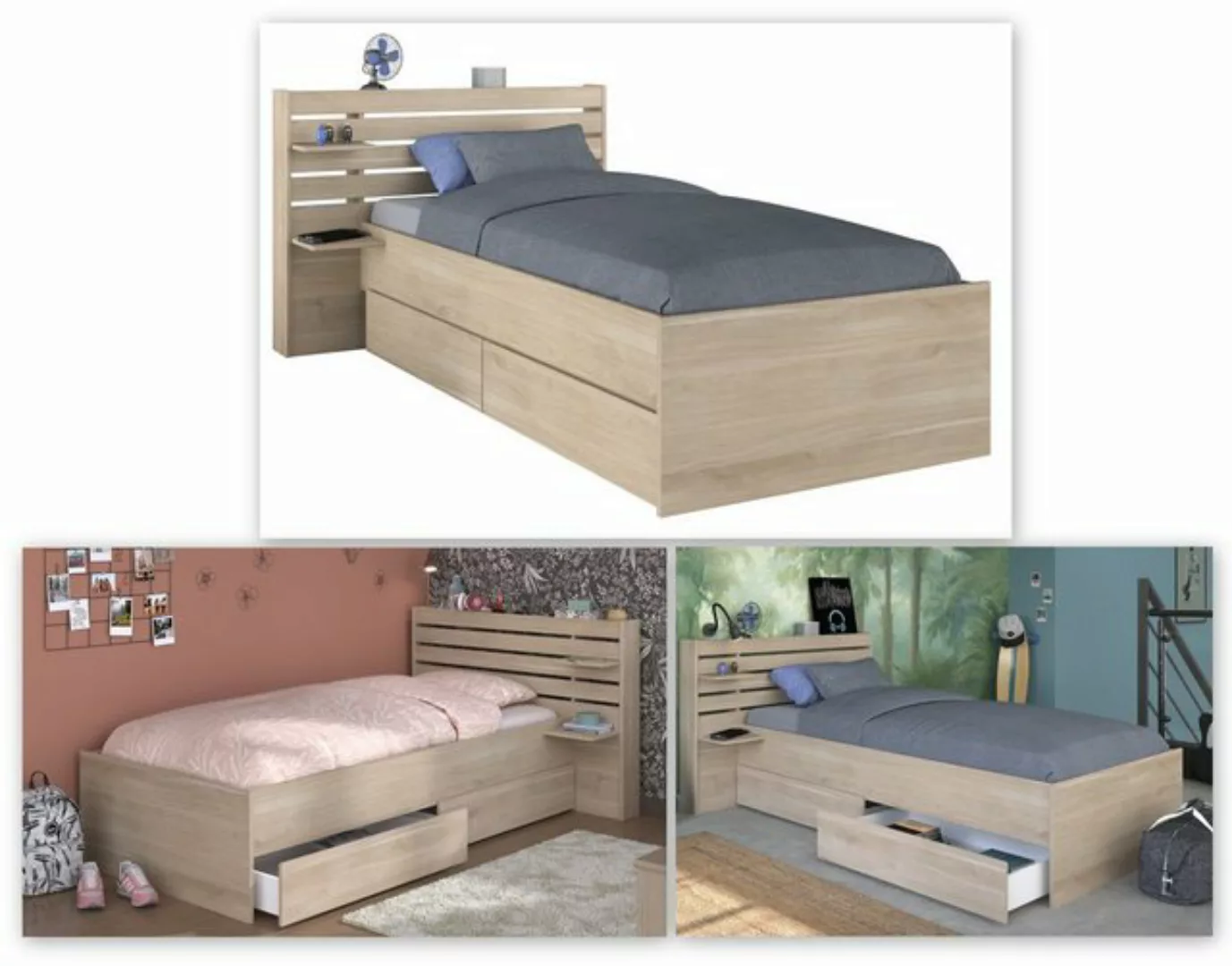 Bett mit Stauraum - 90 x 190/200 - Holzfarben - TENALIA günstig online kaufen