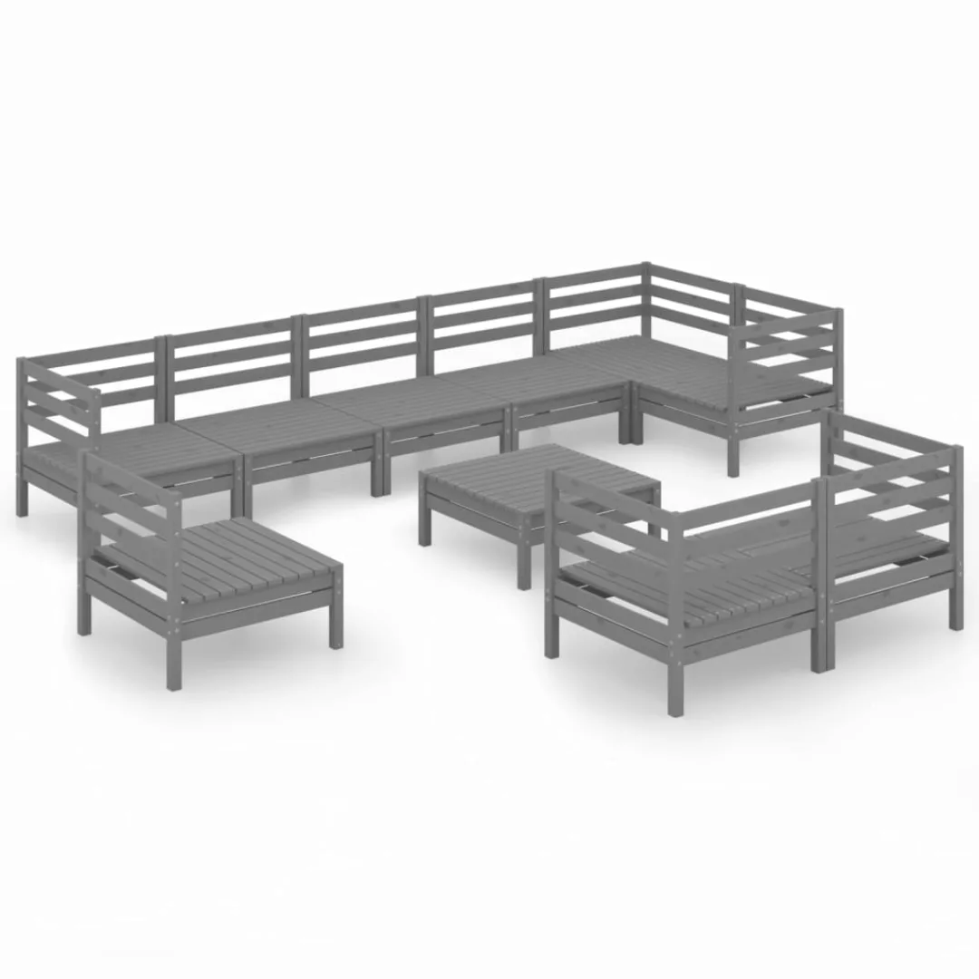 10-tlg. Garten-lounge-set Massivholz Kiefer Grau günstig online kaufen