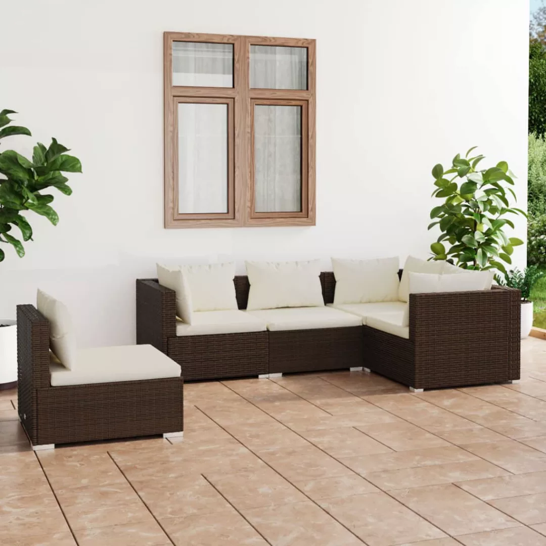 Vidaxl 5-tlg. Garten-lounge-set Mit Kissen Poly Rattan Braun günstig online kaufen