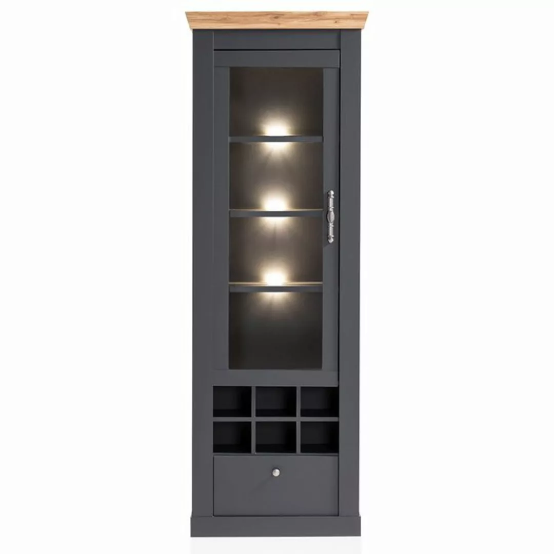 Lomadox Vitrine CESENA-61 anthrazit Eiche LED-Rückwandbeleuchtung 72/201/38 günstig online kaufen