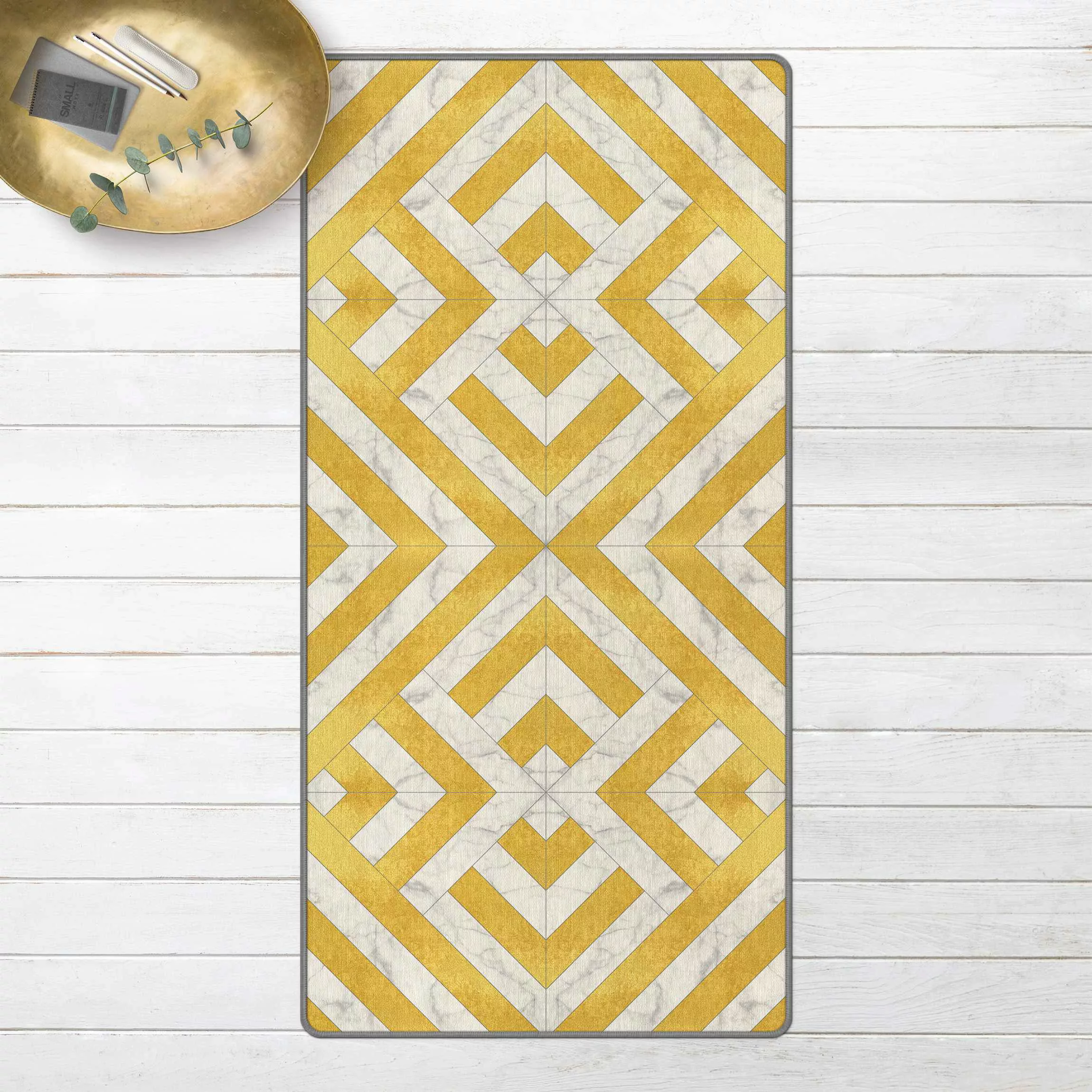 Teppich Geometrischer Fliesenmix Art Deco Gold Marmor günstig online kaufen