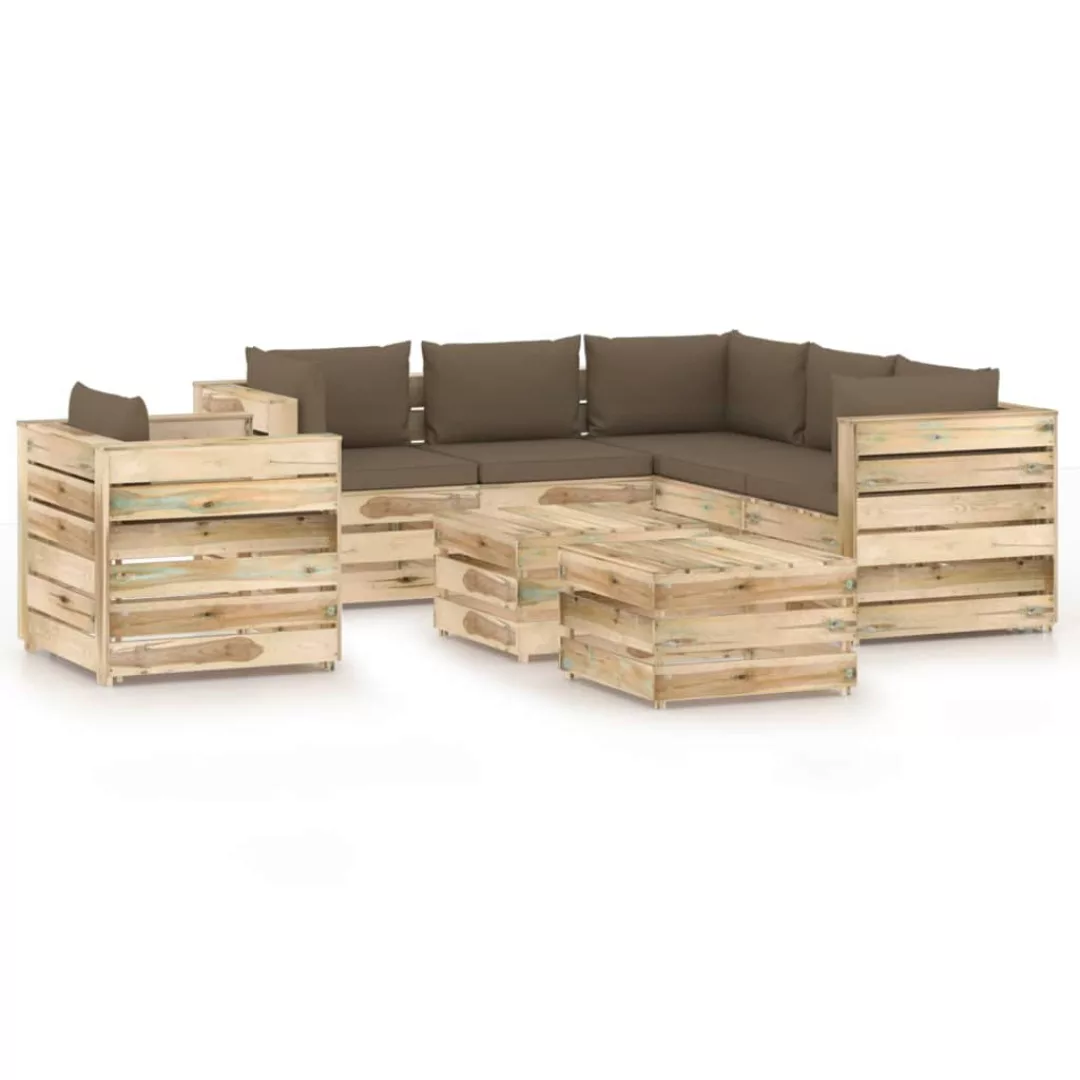 8-tlg. Garten-lounge-set Mit Kissen Grün Imprägniertes Holz günstig online kaufen