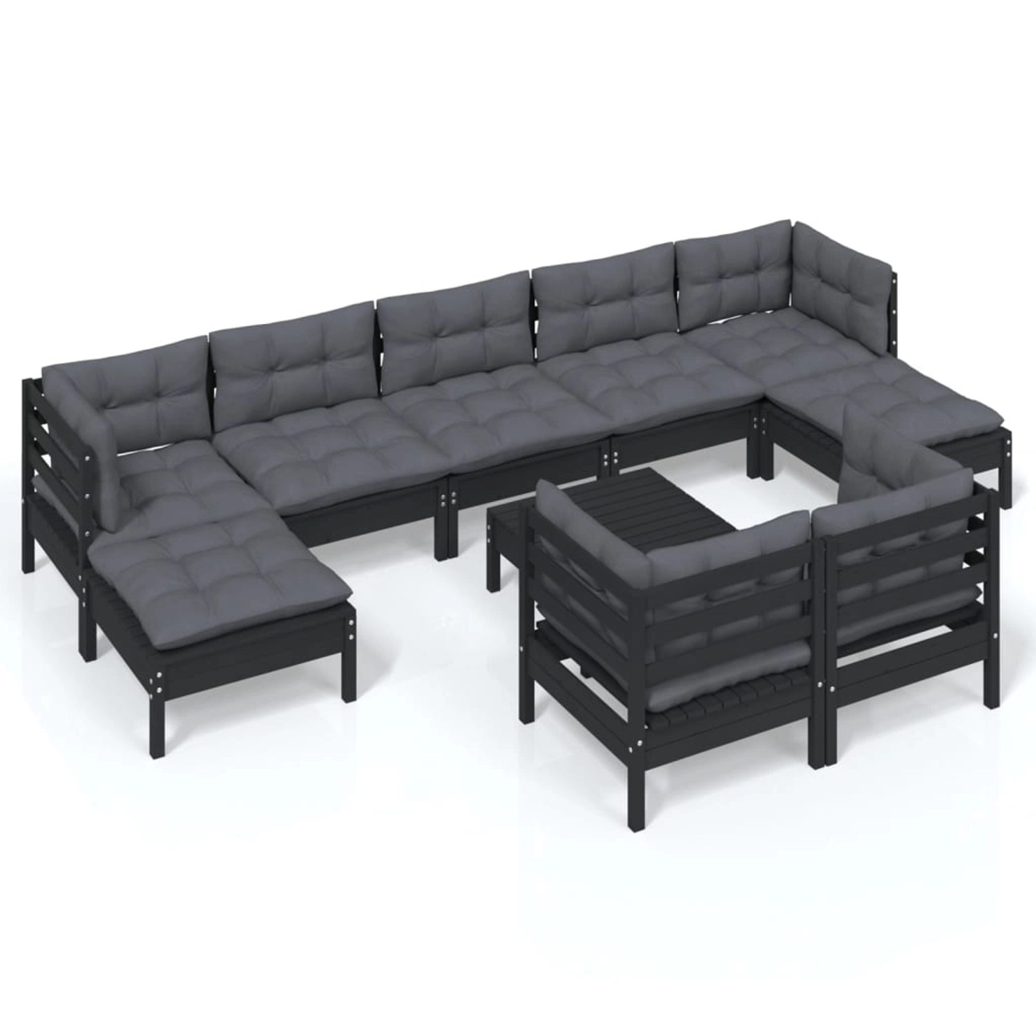 10-tlg. Garten-lounge-set Mit Kissen Schwarz Kiefer Massivholz günstig online kaufen