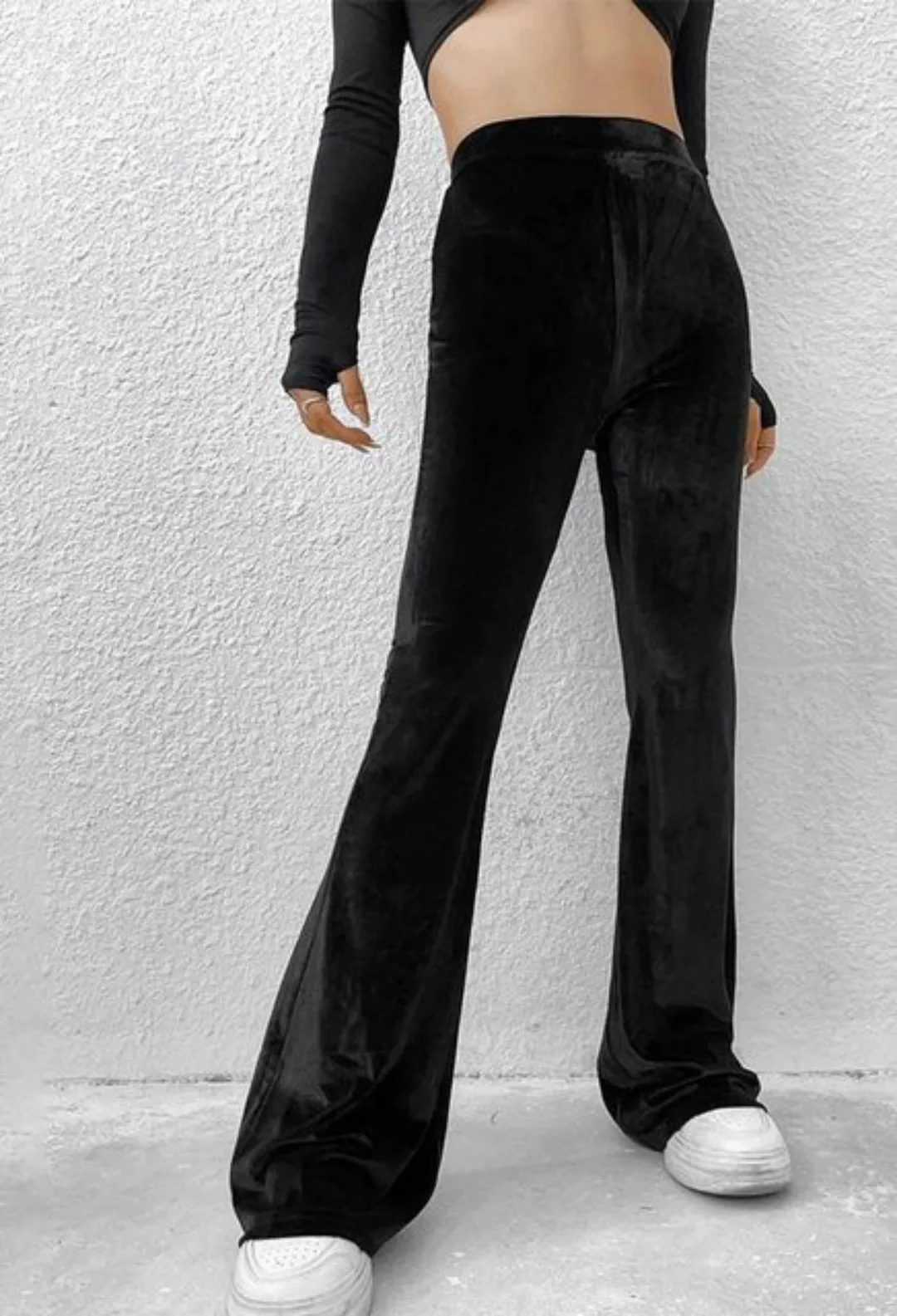 SEGUEN Loungepants Hoch taillierte, schlanke, bequeme Mikro-Schlaghose (Sam günstig online kaufen