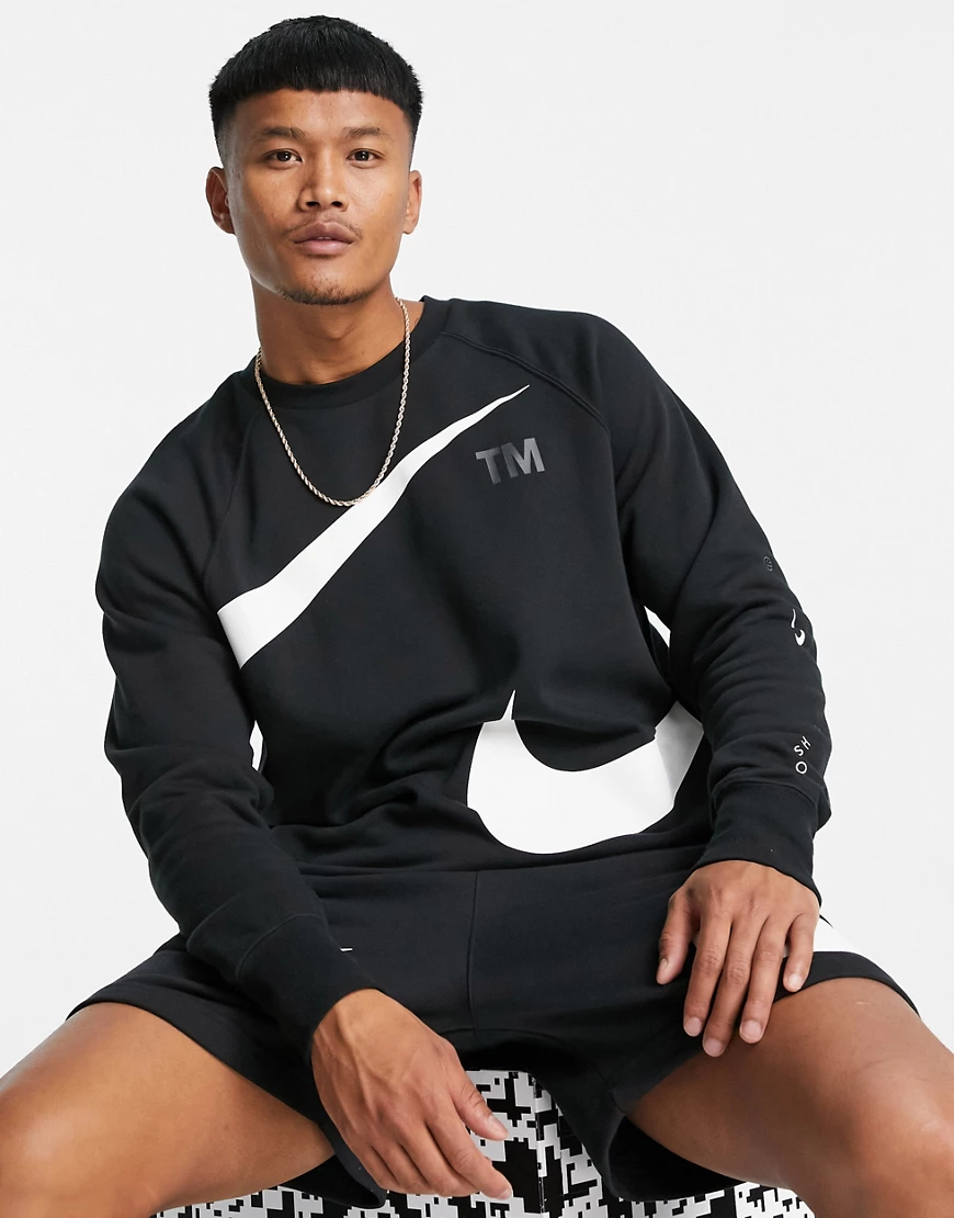 Nike – Fleece-Sweatshirt in Schwarz mit Swoosh-Logo günstig online kaufen