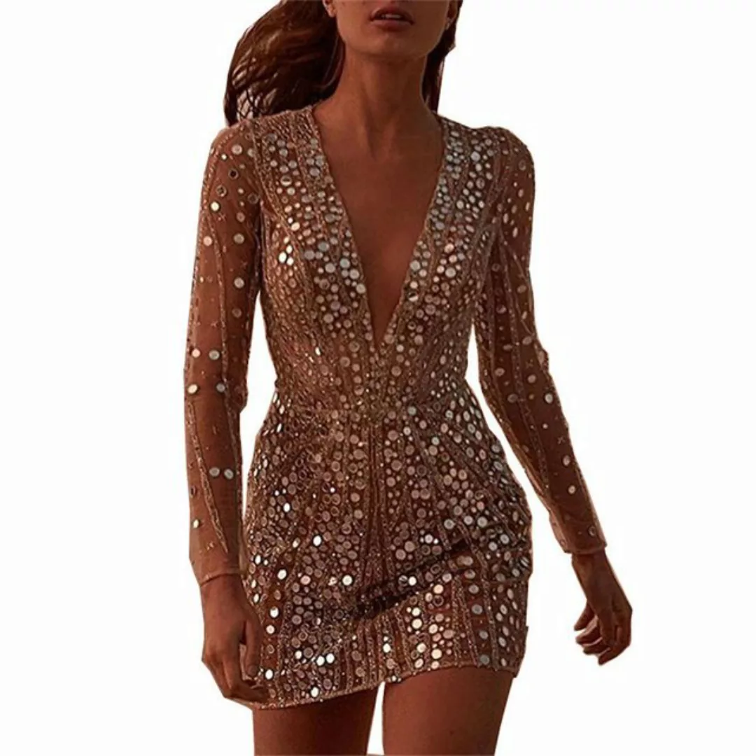 AFAZ New Trading UG Abendkleid Damen-Minikleid mit tiefem V-Langarm und Pai günstig online kaufen
