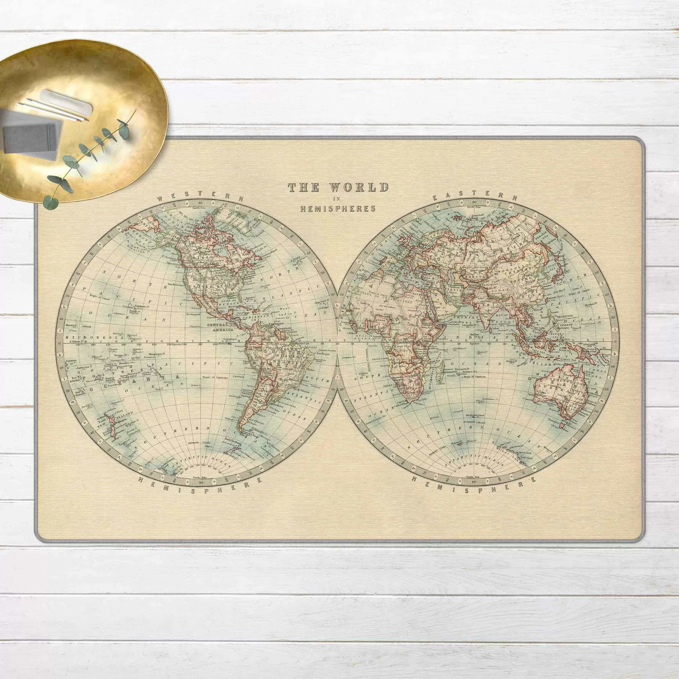 Teppich Vintage Weltkarte Die zwei Hemispheren günstig online kaufen