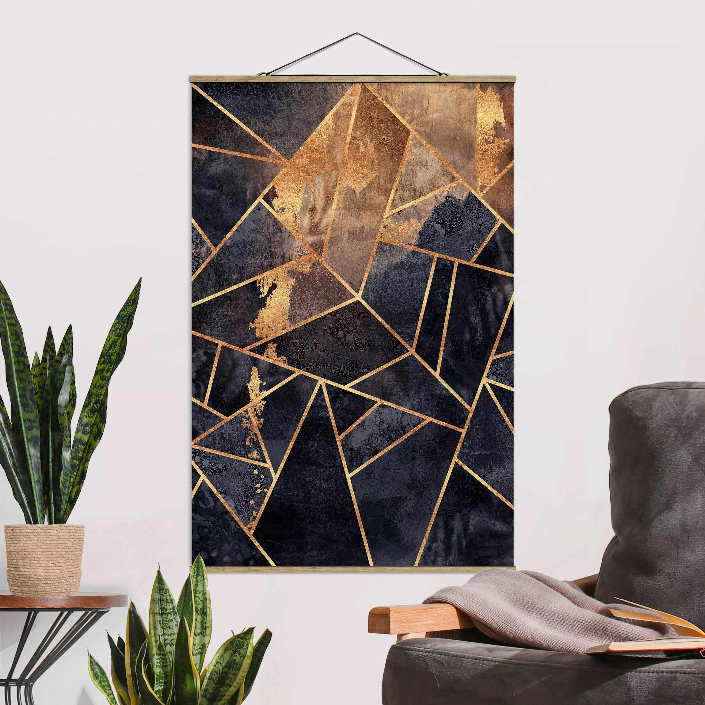 Stoffbild mit Posterleisten Onyx mit Gold günstig online kaufen