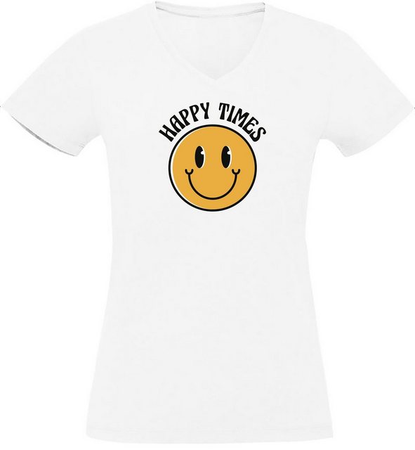 MyDesign24 T-Shirt Damen Smiley Print Shirt - Lächelnder Smiley Happy Times günstig online kaufen