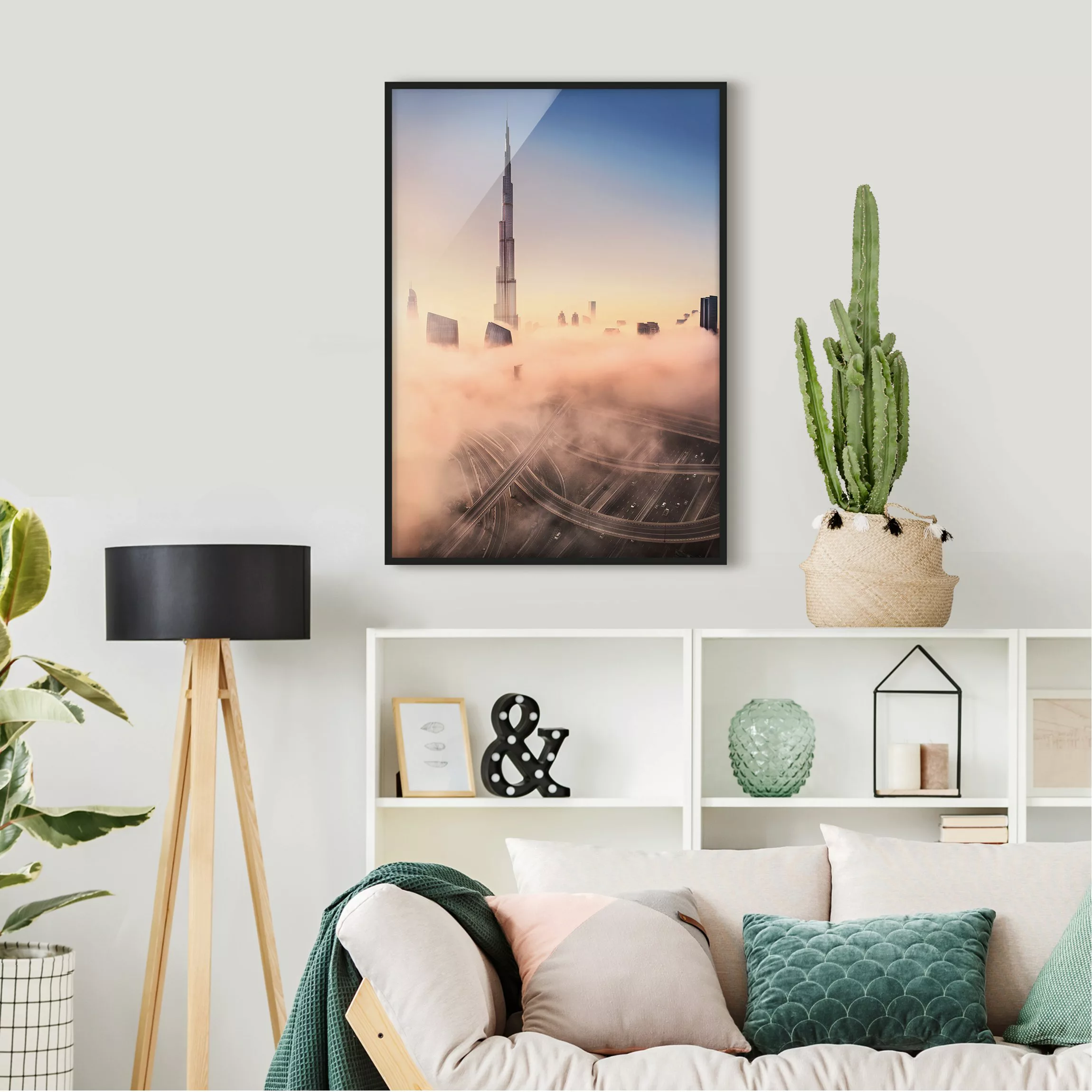 Bild mit Rahmen - Hochformat Himmlische Skyline von Dubai günstig online kaufen