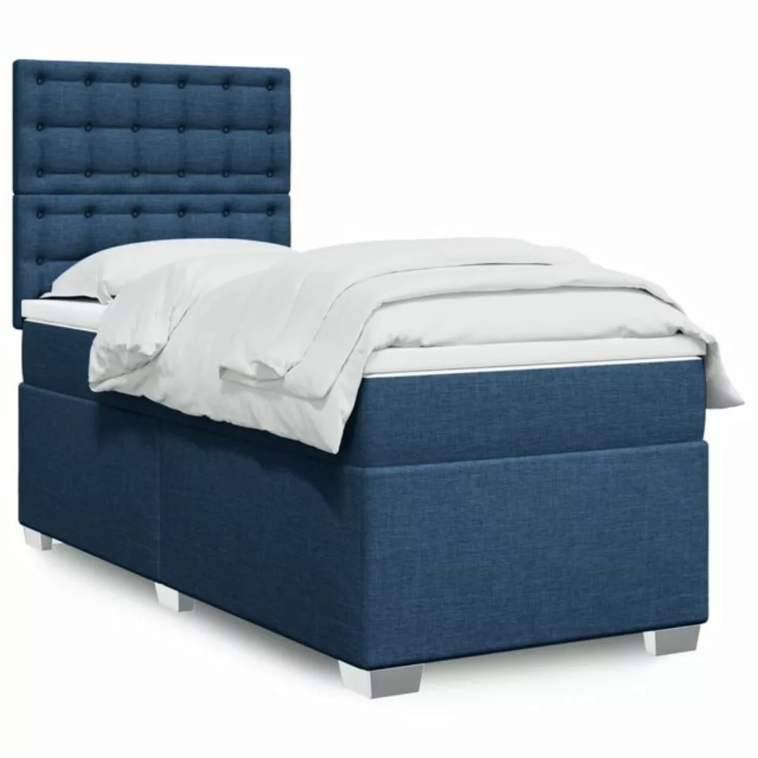 vidaXL Boxspringbett, Boxspringbett mit Matratze Blau 100x200 cm Stoff günstig online kaufen