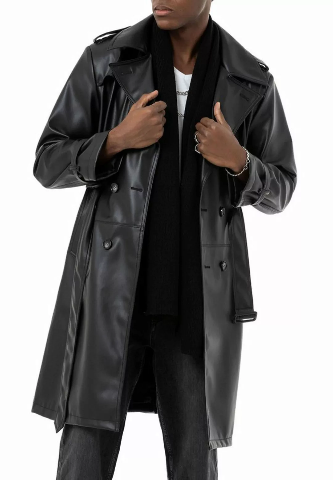 RedBridge Lederimitatjacke Herren Kunst-Leder Trenchcoat Peacoat Caban Stut günstig online kaufen