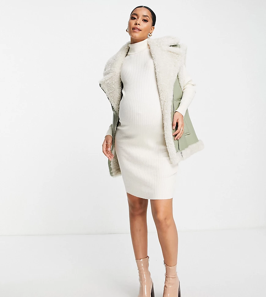 Wednesday's Girl Maternity – Locker geschnittenes Pulloverkleid aus Rippens günstig online kaufen