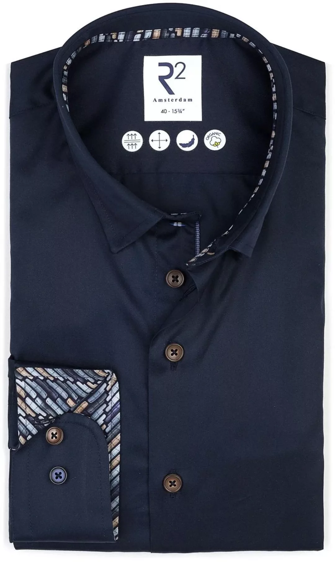 R2 Hemd Fine Twill Contrast Navy - Größe 40 günstig online kaufen