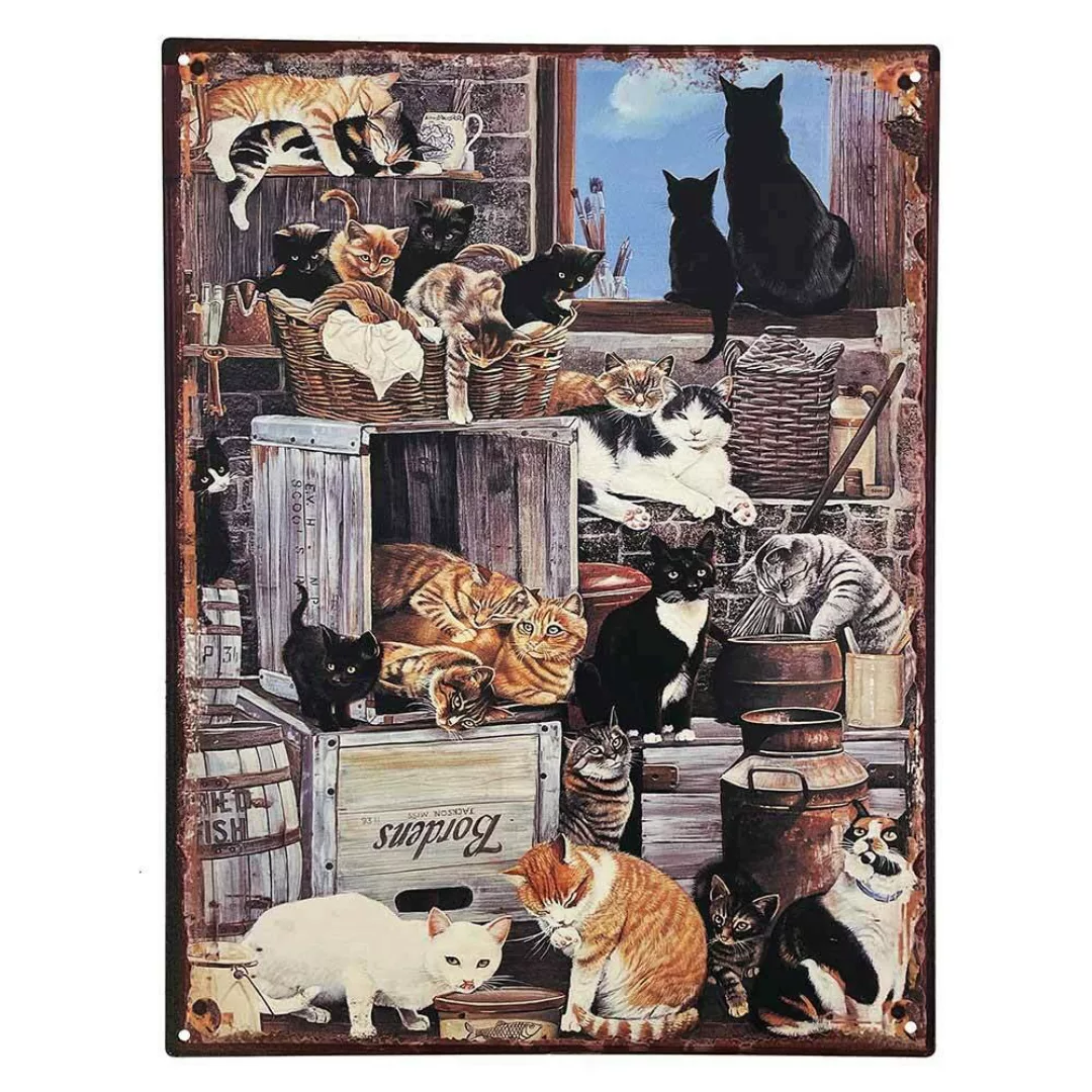 Blechschild CATS Dekoschild Katzen Schild Nostalgie Vintage 33x25cm günstig online kaufen