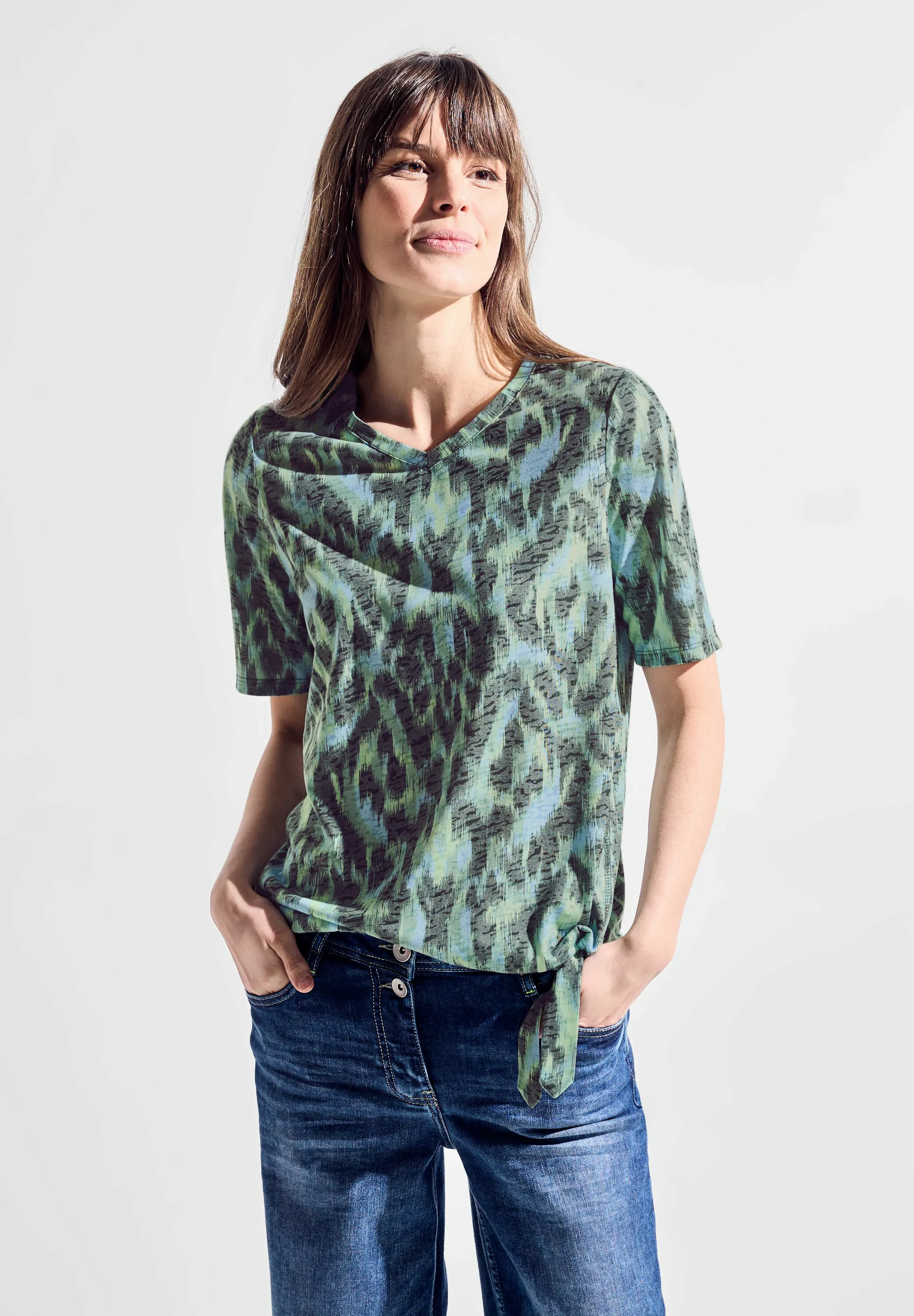 Cecil T-Shirt im Burnout-Style und mit Bindeband günstig online kaufen