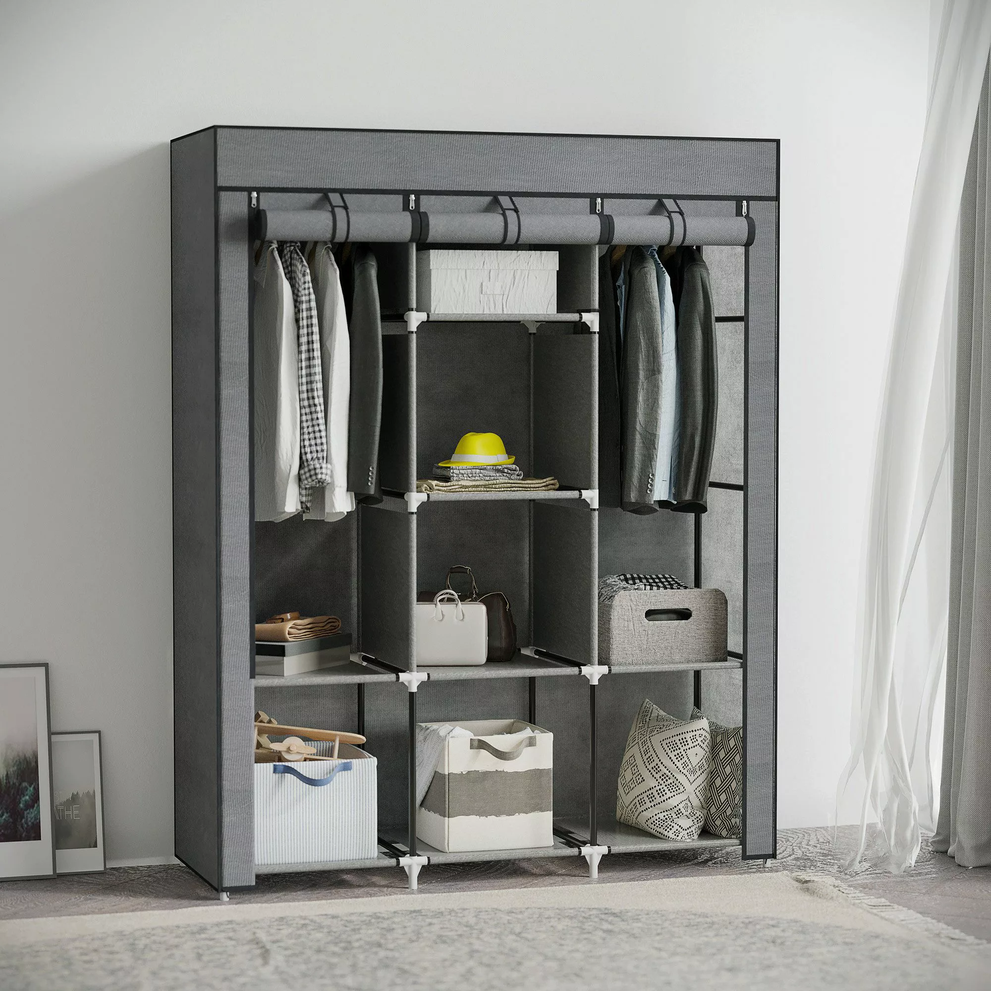 HOMCOM Stoffschrank Kleiderschrank mit Kleiderstangen, 8 günstig online kaufen