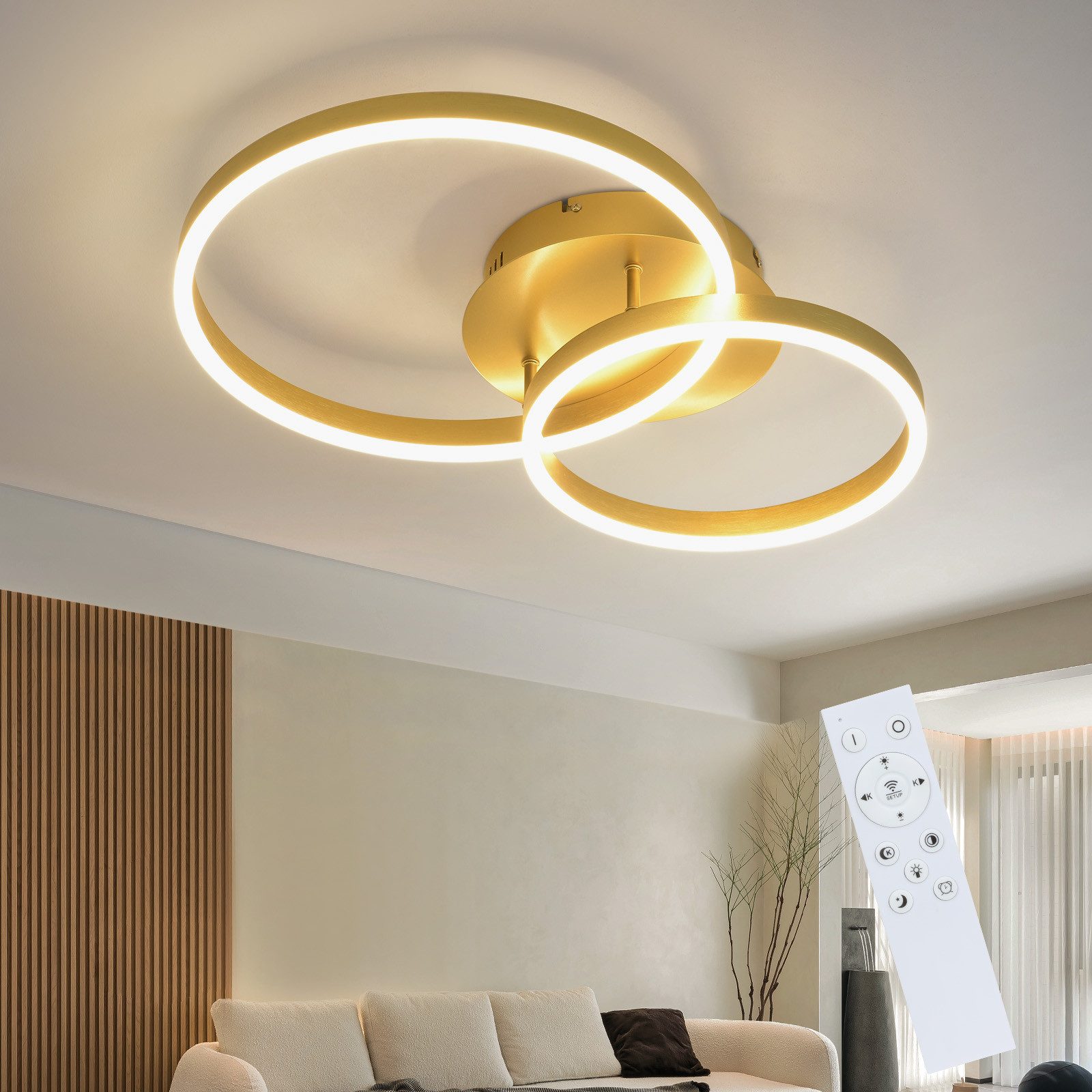 ZMH LED Deckenleuchte Dimmbar Schwarz/Gold Ringe günstig online kaufen