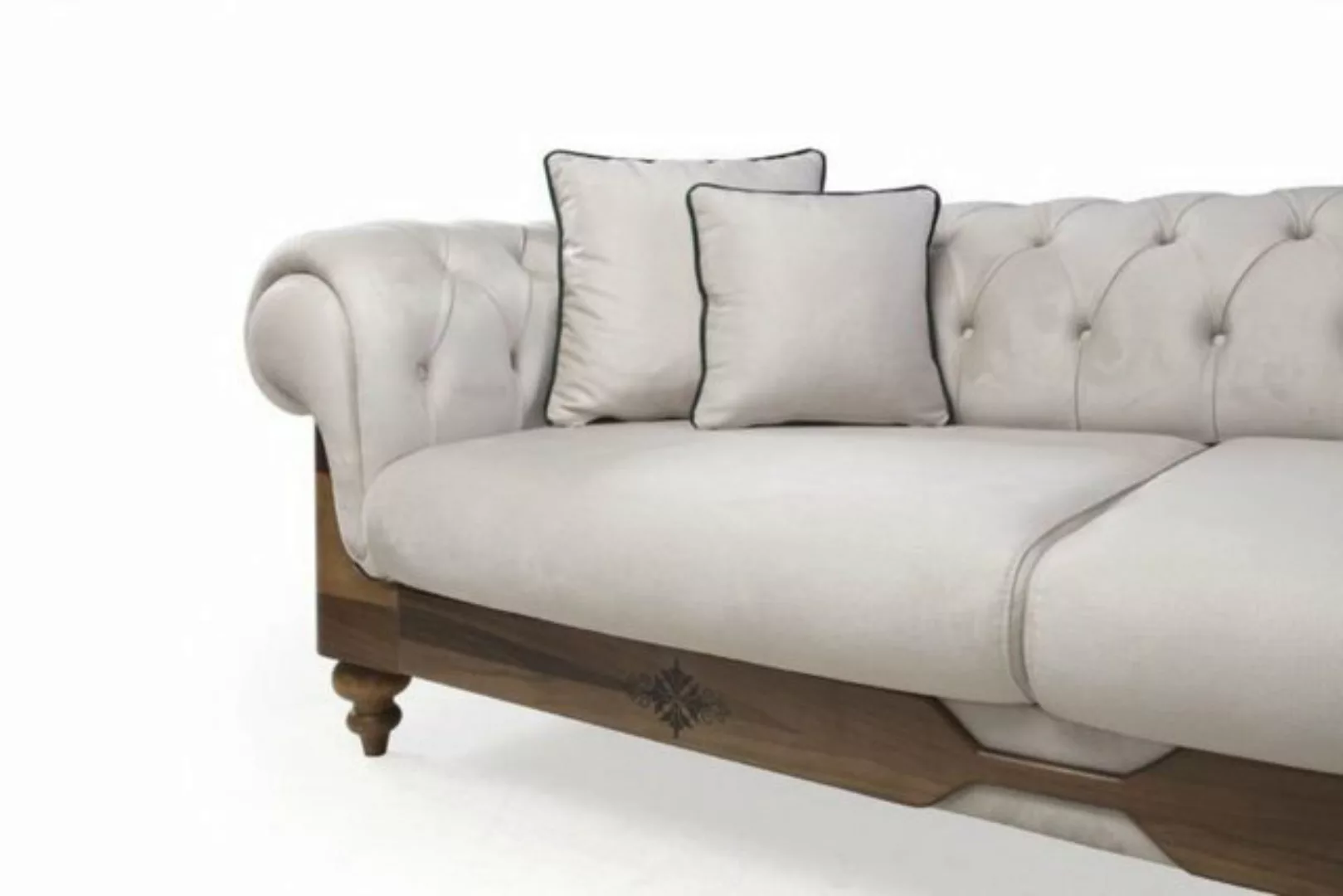 JVmoebel 3-Sitzer Braun-Weißes Chesterfield Sofa Designer Wohnzimmer Couch günstig online kaufen