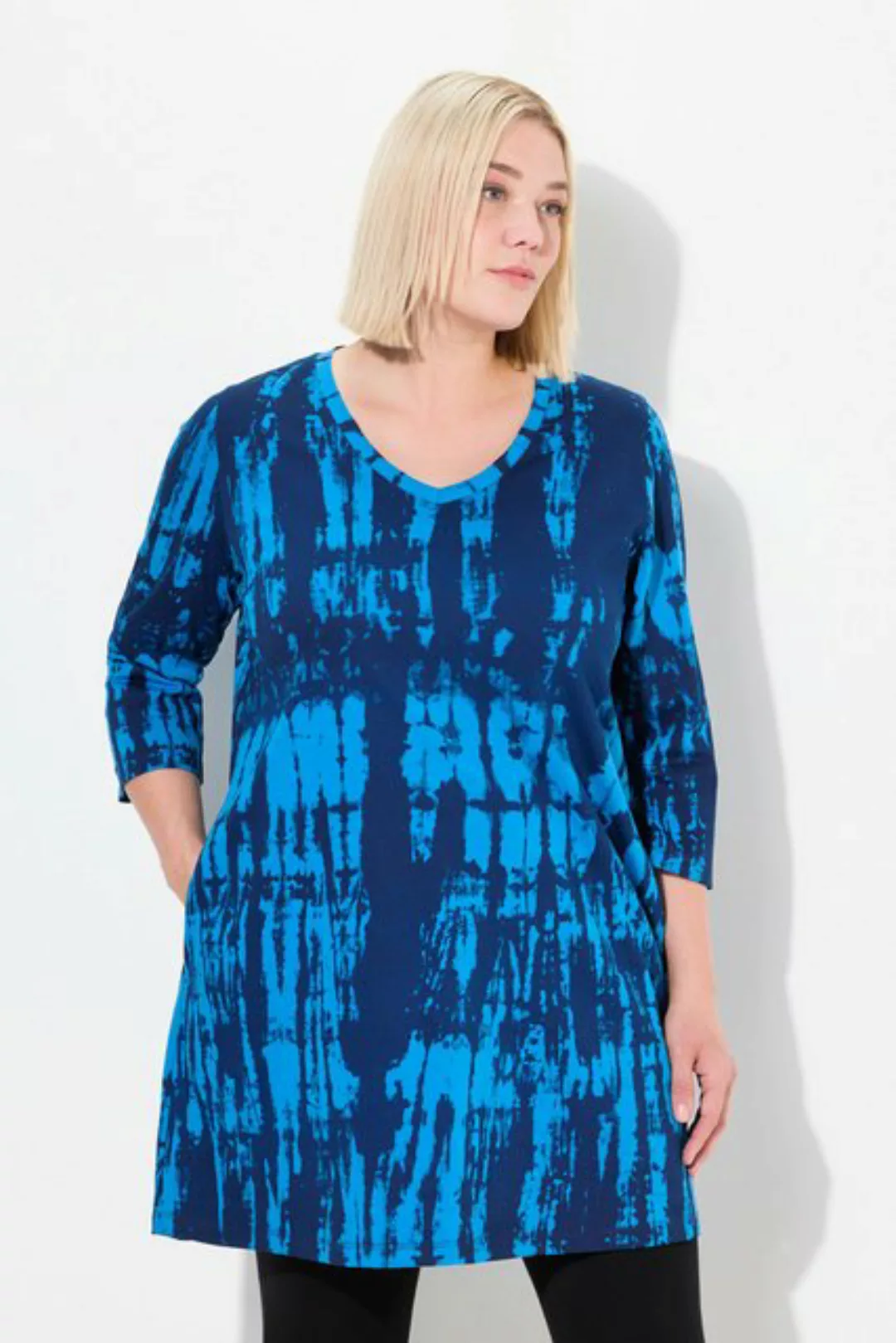 Ulla Popken Longshirt Longshirt Batikdruck A-Linie V-Ausschnitt 3/4-Arm günstig online kaufen