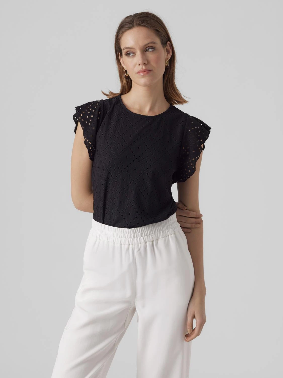 Vero Moda Rundhalsshirt "VMTASSA SL FRILL TOP NOOS" günstig online kaufen