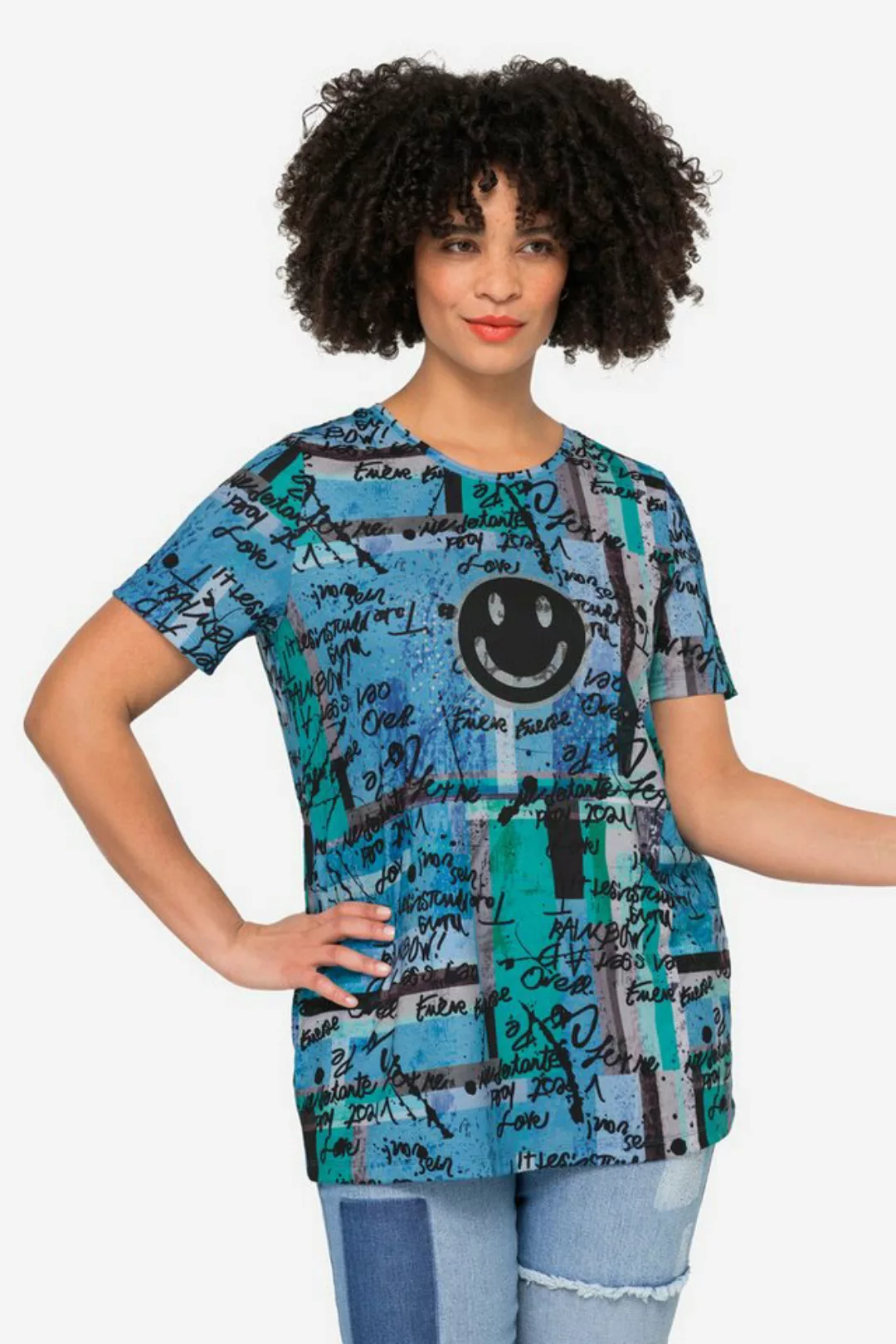 Angel of Style Rundhalsshirt T-Shirt oversized Scribble-Muster Smiley Rundh günstig online kaufen