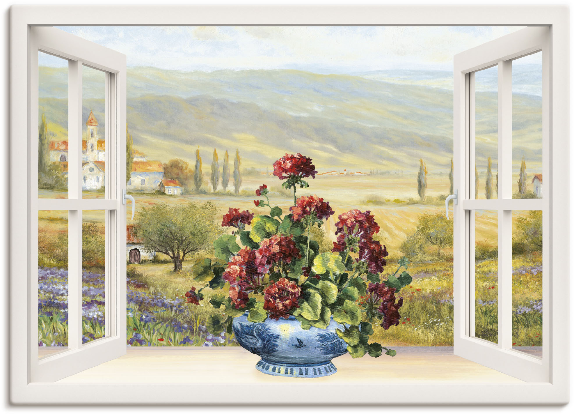 Artland Leinwandbild "Blumenbouquet am weißen Fenster", Fensterblick, (1 St günstig online kaufen