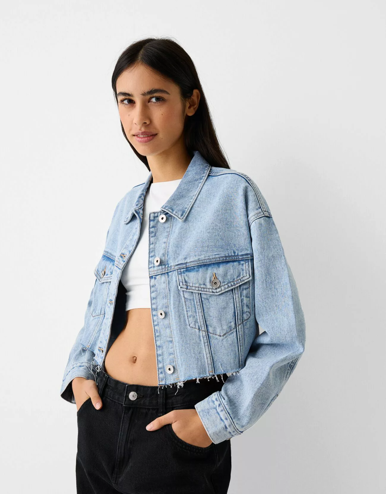 Bershka Cropped-Jeansjacke Damen Xs Hellblau günstig online kaufen