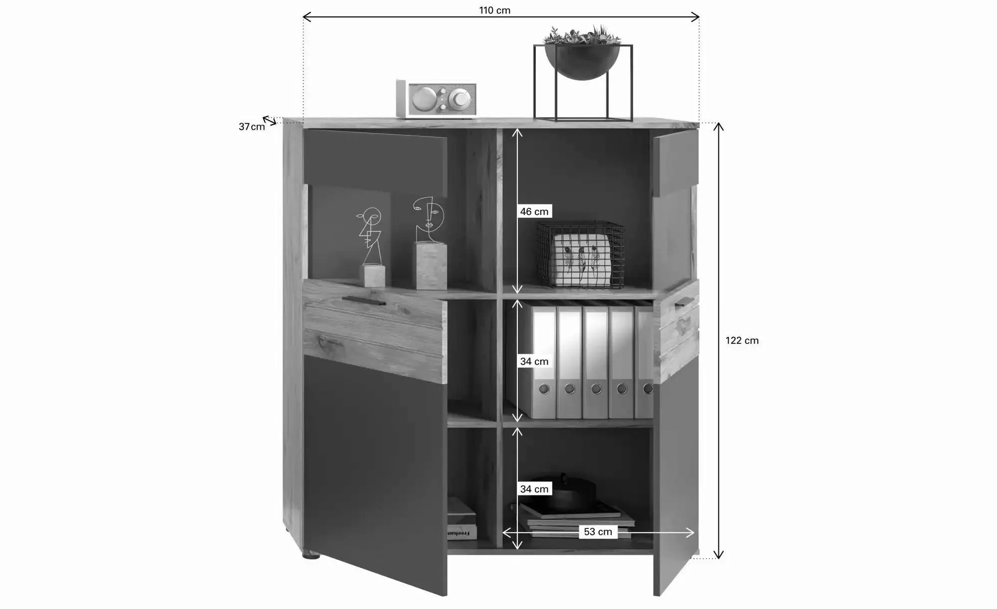 xonox.home Vitrine in nox oak/basalt grau - 110x122x37cm (BxHxT) günstig online kaufen