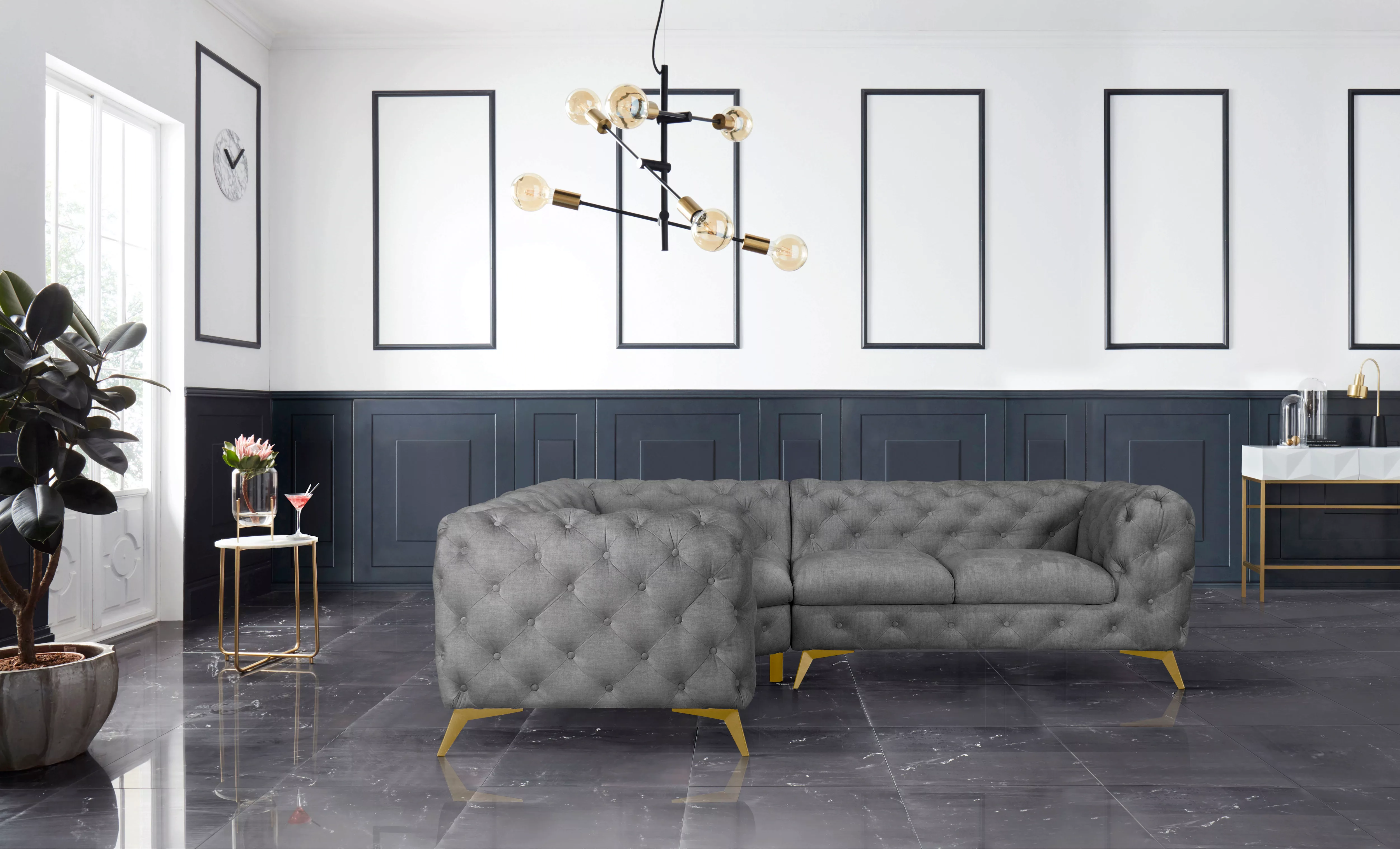 Leonique Chesterfield-Sofa "Ecksofa GLYNIS L-Form mit Wellenunterfederung, günstig online kaufen