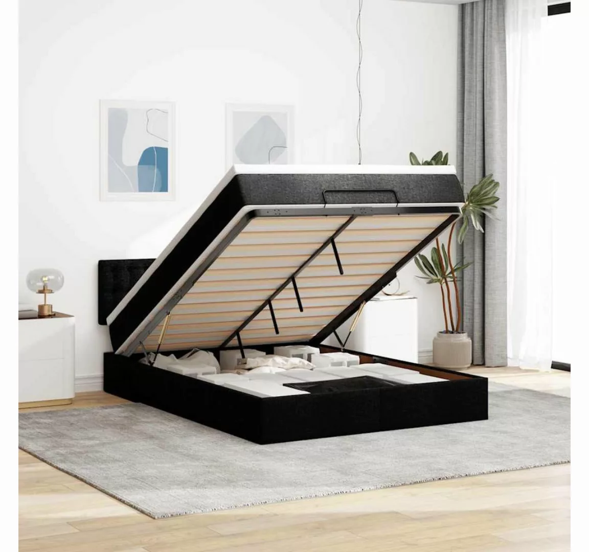 vidaXL Bett, Ottomane Bett mit Matratze & LEDs Schwarz 140x200 cm Stoff günstig online kaufen