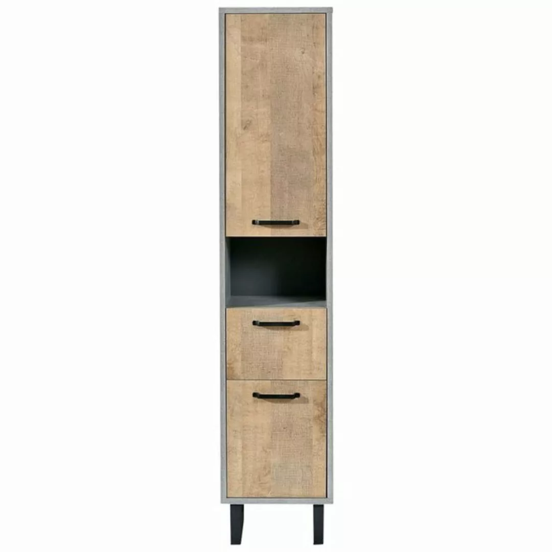 Hochschrank SOLANO, Betondekor, B 40 cm, H 190 cm, Eiche rustikal Dekor, 2 günstig online kaufen