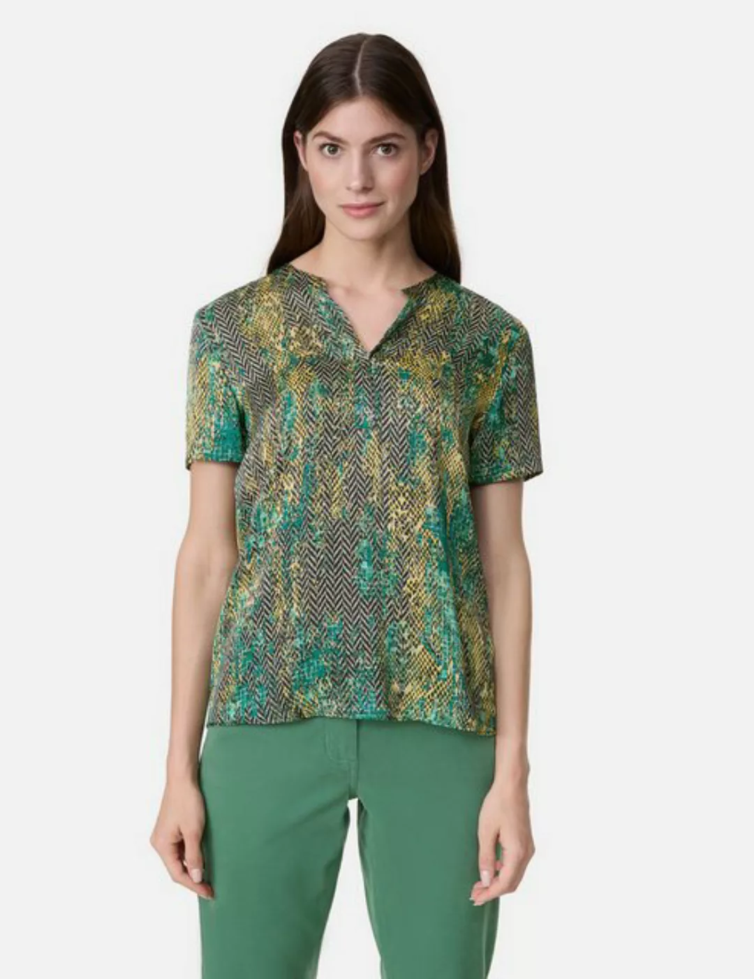 GERRY WEBER Klassische Bluse Gemustertes Blusenshirt mit Falten günstig online kaufen