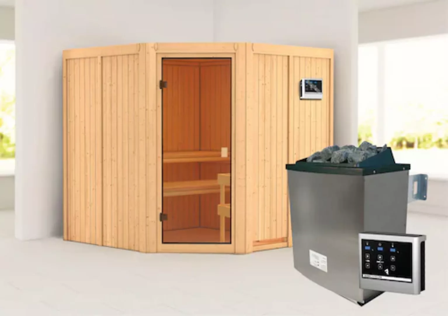 welltime Sauna »»Käthe««, (Set), 9-kW-Ofen mit ext. Steuerung günstig online kaufen