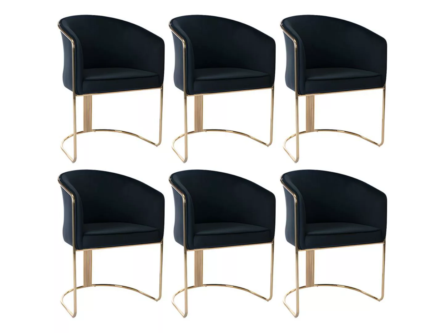 Stuhl mit Armlehnen 6er-Set - Samt & Metall - Schwarz und Goldfarben - JOSE günstig online kaufen
