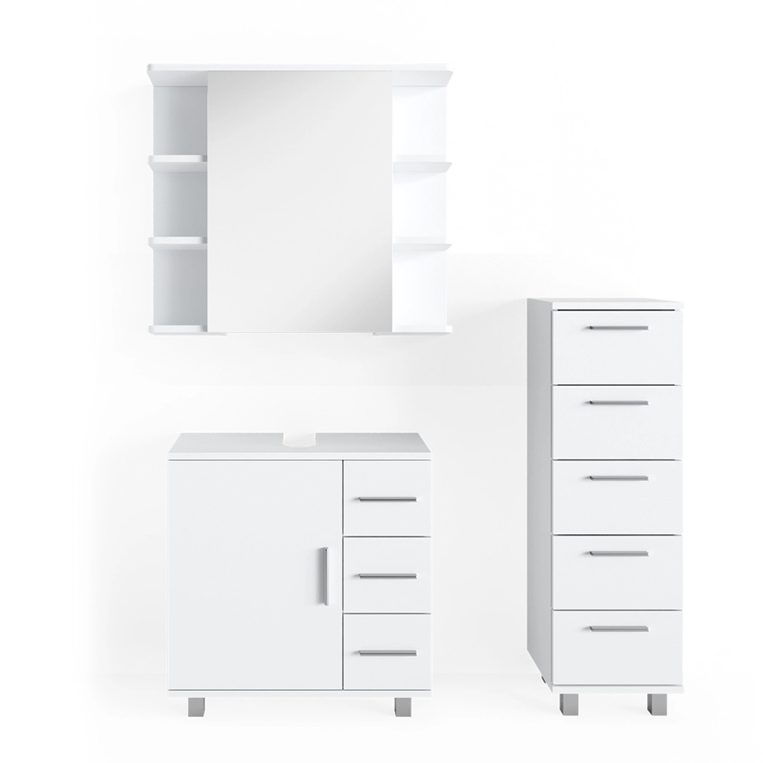 Vicco Badmöbel-Set Ilias Weiß 3 Teile mit Midischrank günstig online kaufen