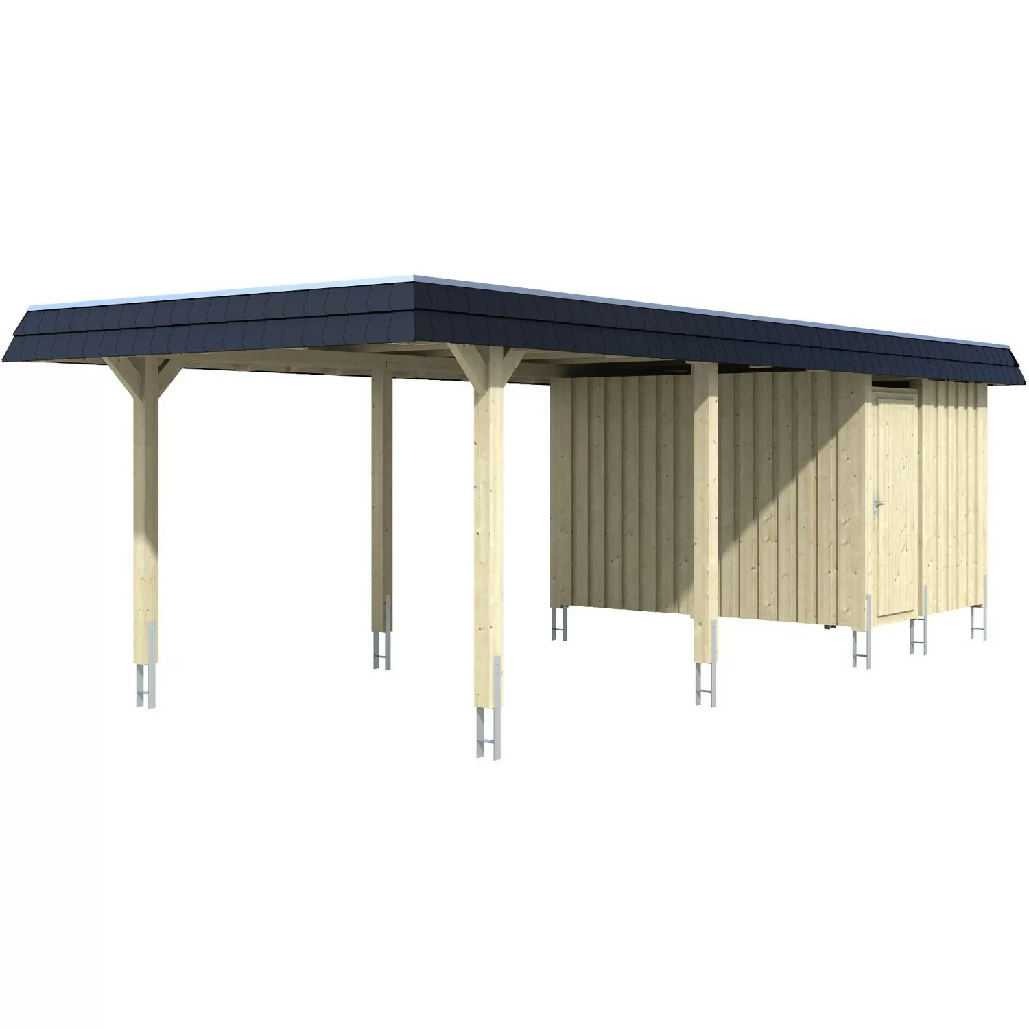 Skan Holz Carport Wendland Grau + Anbau 362 x 870 cm EPDM-Dach Blende Schwa günstig online kaufen