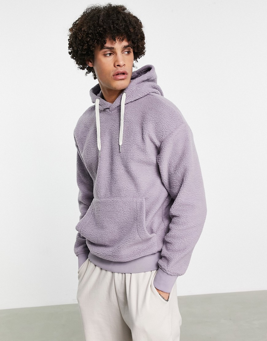 Jack & Jones Originals – Oversize-Kapuzenpullover aus Teddyfell in Flieder- günstig online kaufen