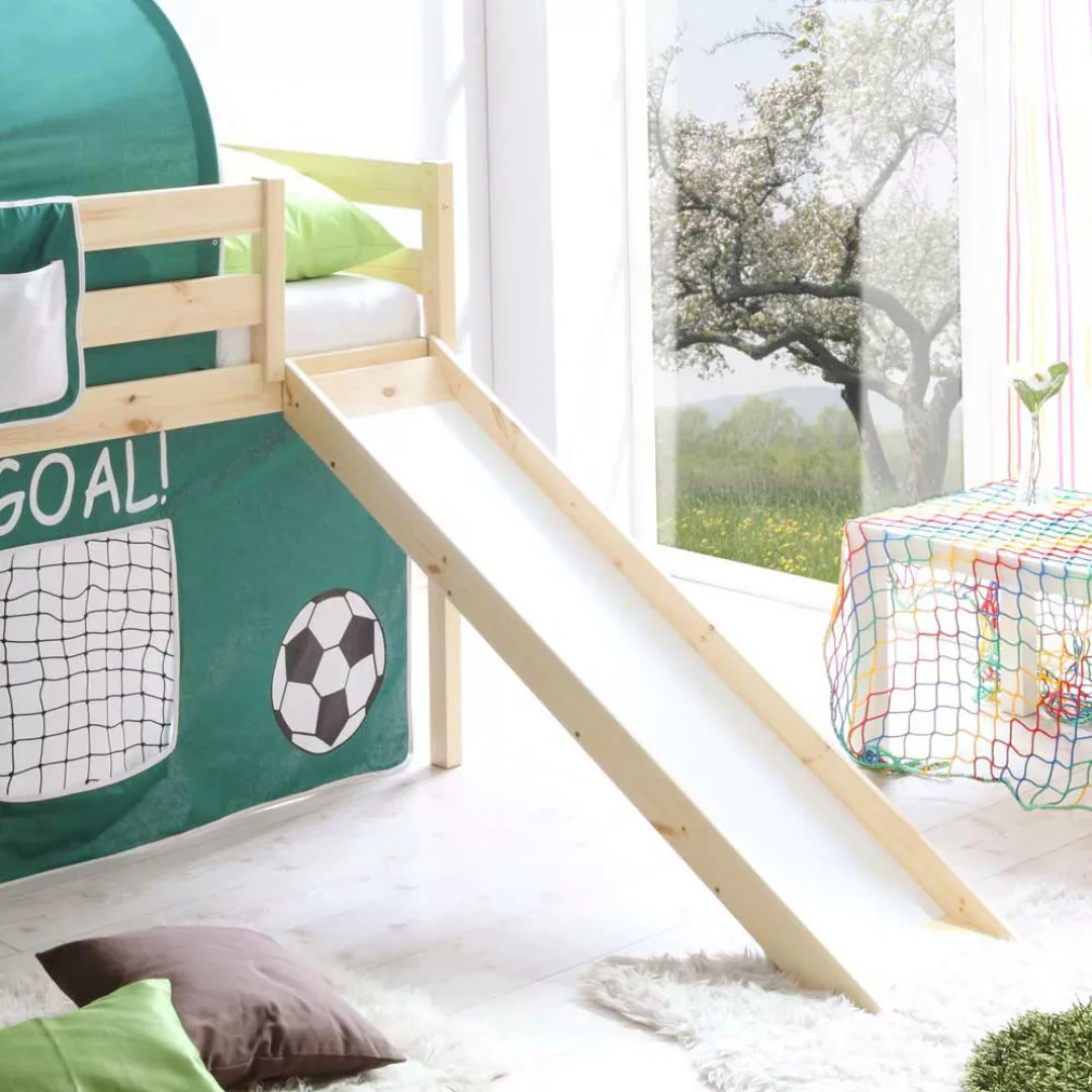 Kinderhochbett in Grün-Weiß Fußball günstig online kaufen