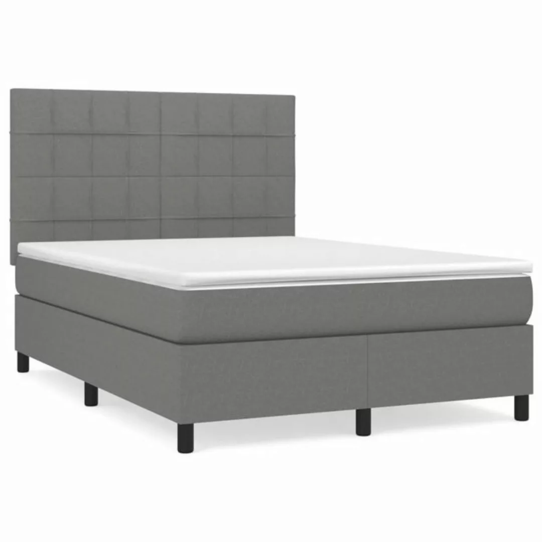 vidaXL Bettgestell Boxspringbett mit Matratze Dunkelgrau 140x200 cm Stoff B günstig online kaufen