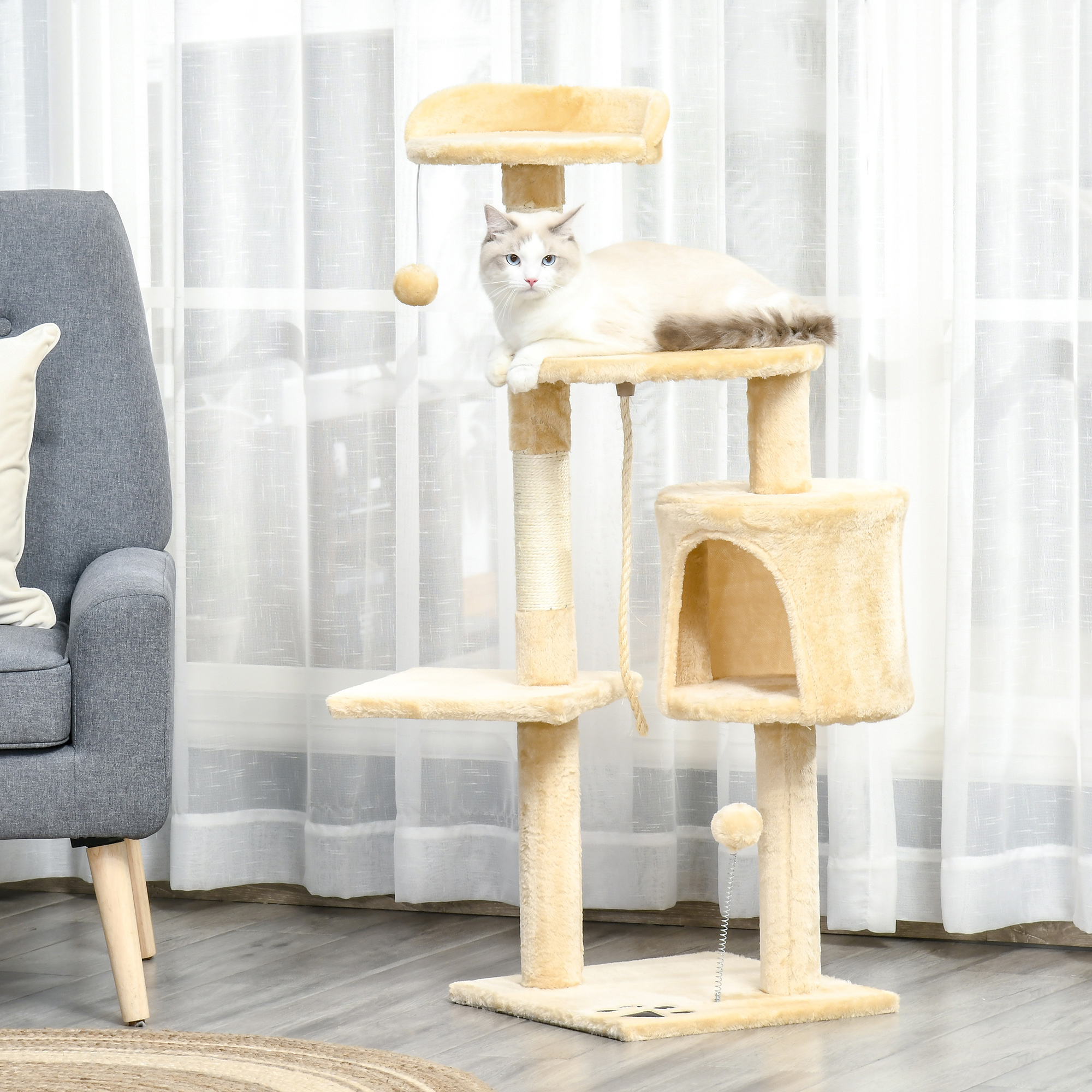 PawHut Katzenbaum Kratzbaum Schlafhöhle Kletterbaum mit Spielbaum Treppe Sc günstig online kaufen