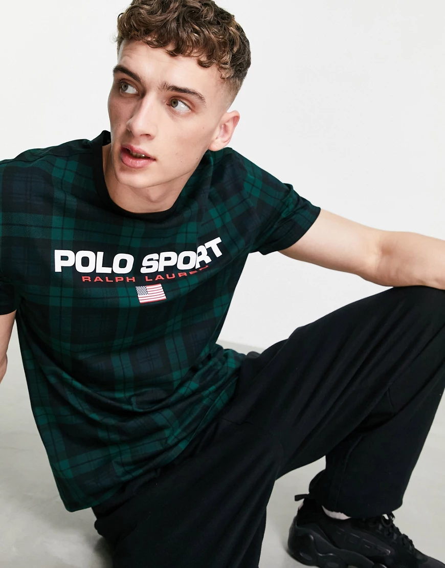 Polo Ralph Lauren – Sport Capsule – T-Shirt in Grün mit Flaggen-Logo in Ret günstig online kaufen