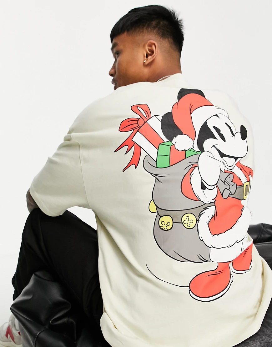 ASOS DESIGN – Disney – Oversize-T-Shirt in Weiß mit weihnachtlichem Mickey- günstig online kaufen