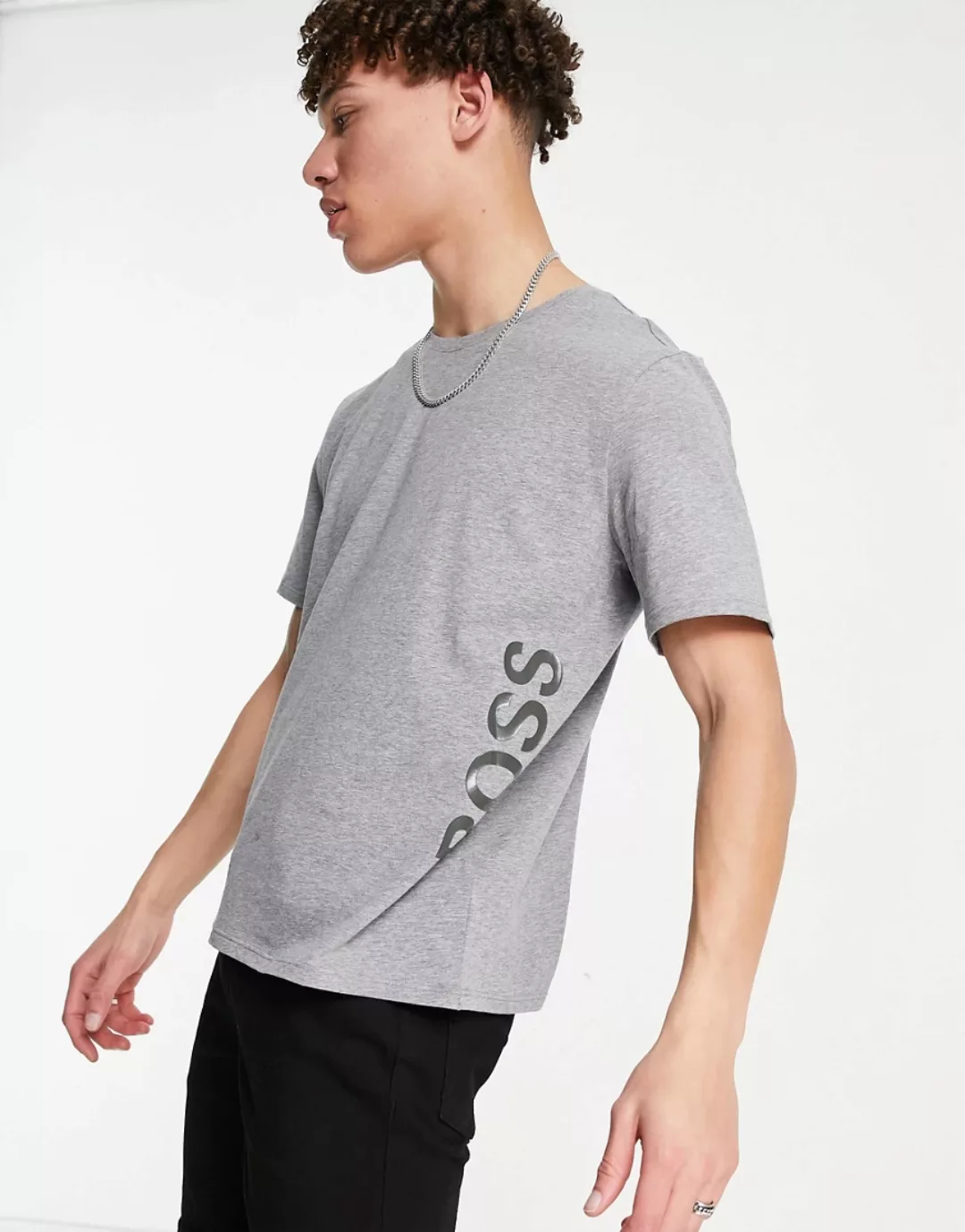 BOSS Identity – Graues T-Shirt mit seitlichem Logo günstig online kaufen