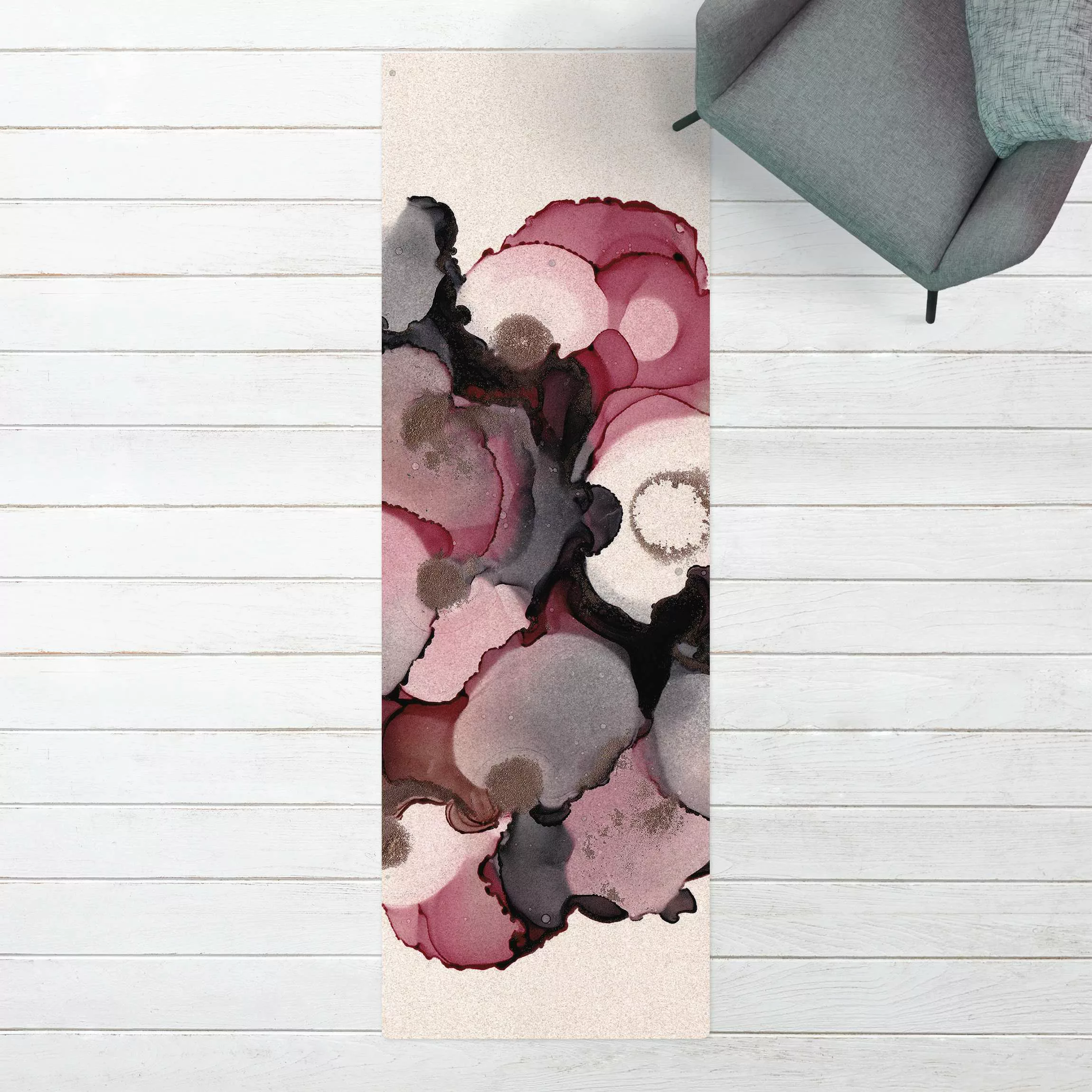 Kork-Teppich Pink-Beige Tropfen mit Roségold günstig online kaufen