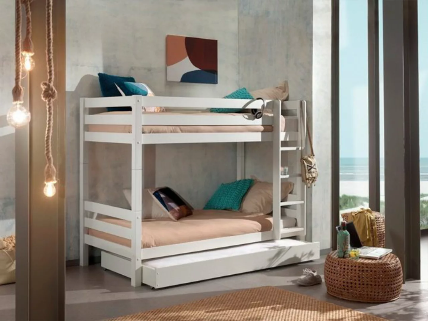 Natur24 Kinderbett Etagenbett mit Bettkasten Pino 90x200cm Kiefer Höhe 160c günstig online kaufen